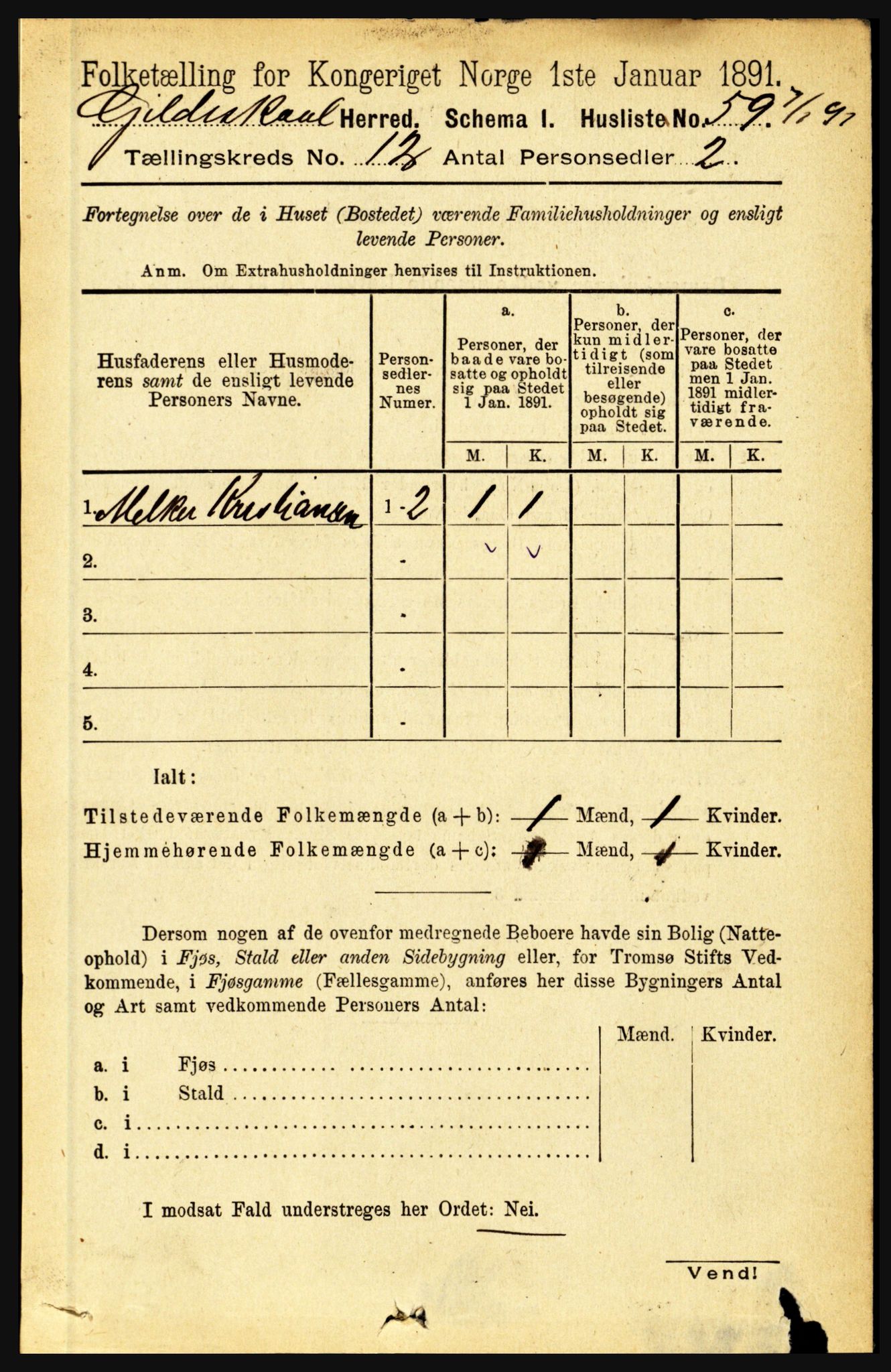 RA, 1891 census for 1838 Gildeskål, 1891, p. 3701