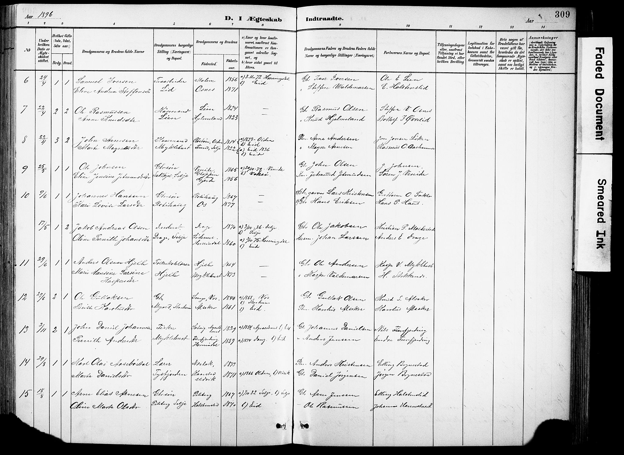 Eid sokneprestembete, AV/SAB-A-82301/H/Hab/Habb/L0002: Parish register (copy) no. B 2, 1882-1907, p. 309