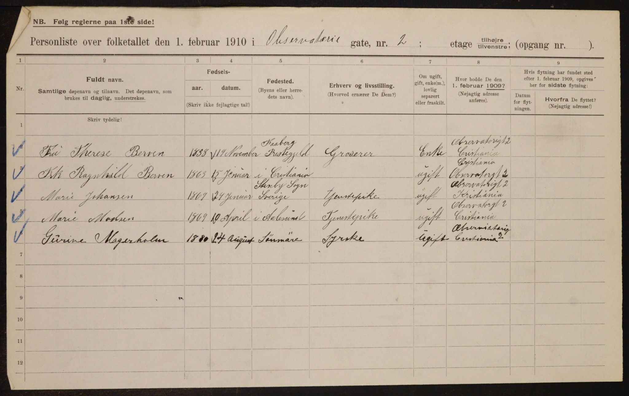 OBA, Municipal Census 1910 for Kristiania, 1910, p. 71594