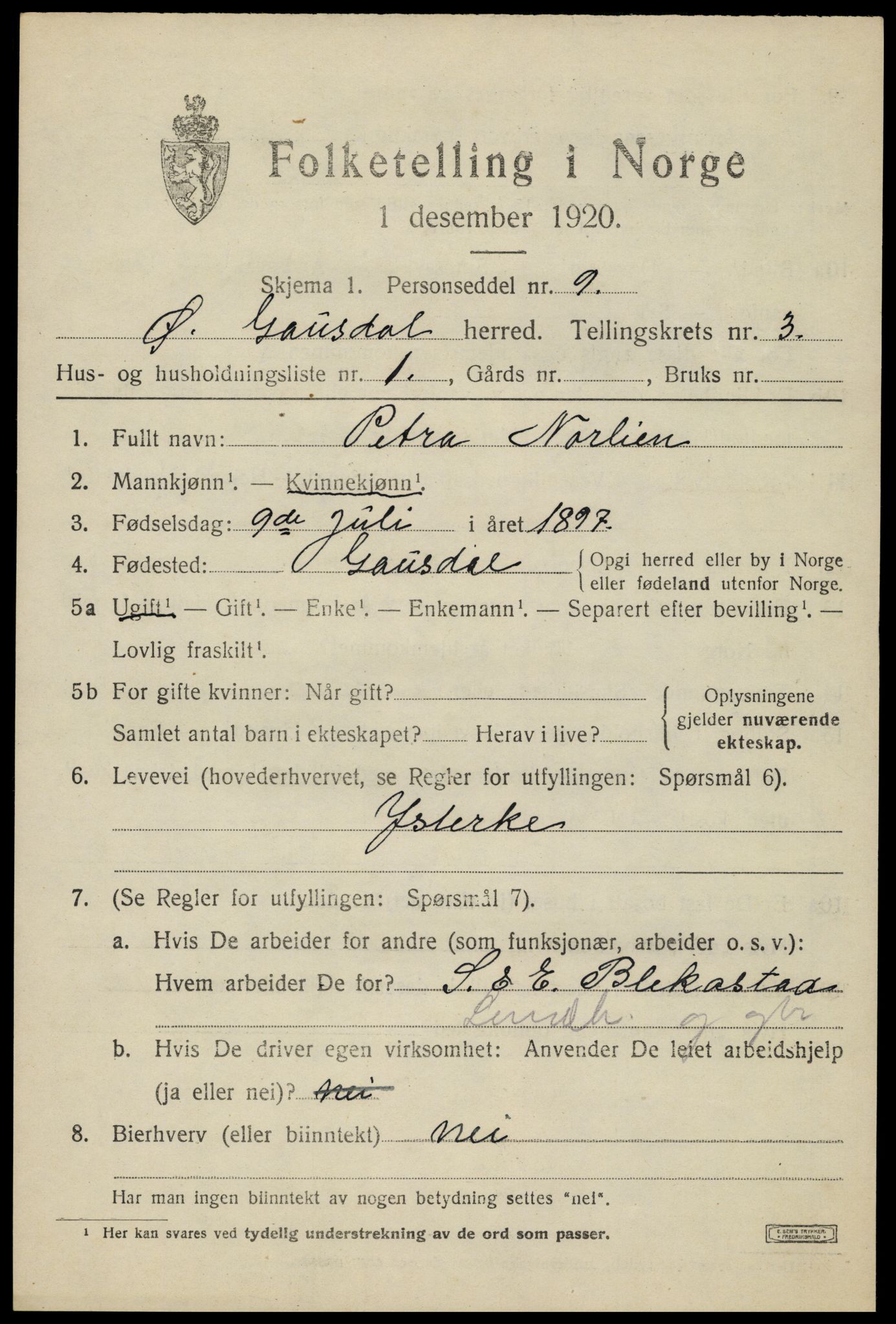 SAH, 1920 census for Østre Gausdal, 1920, p. 1926