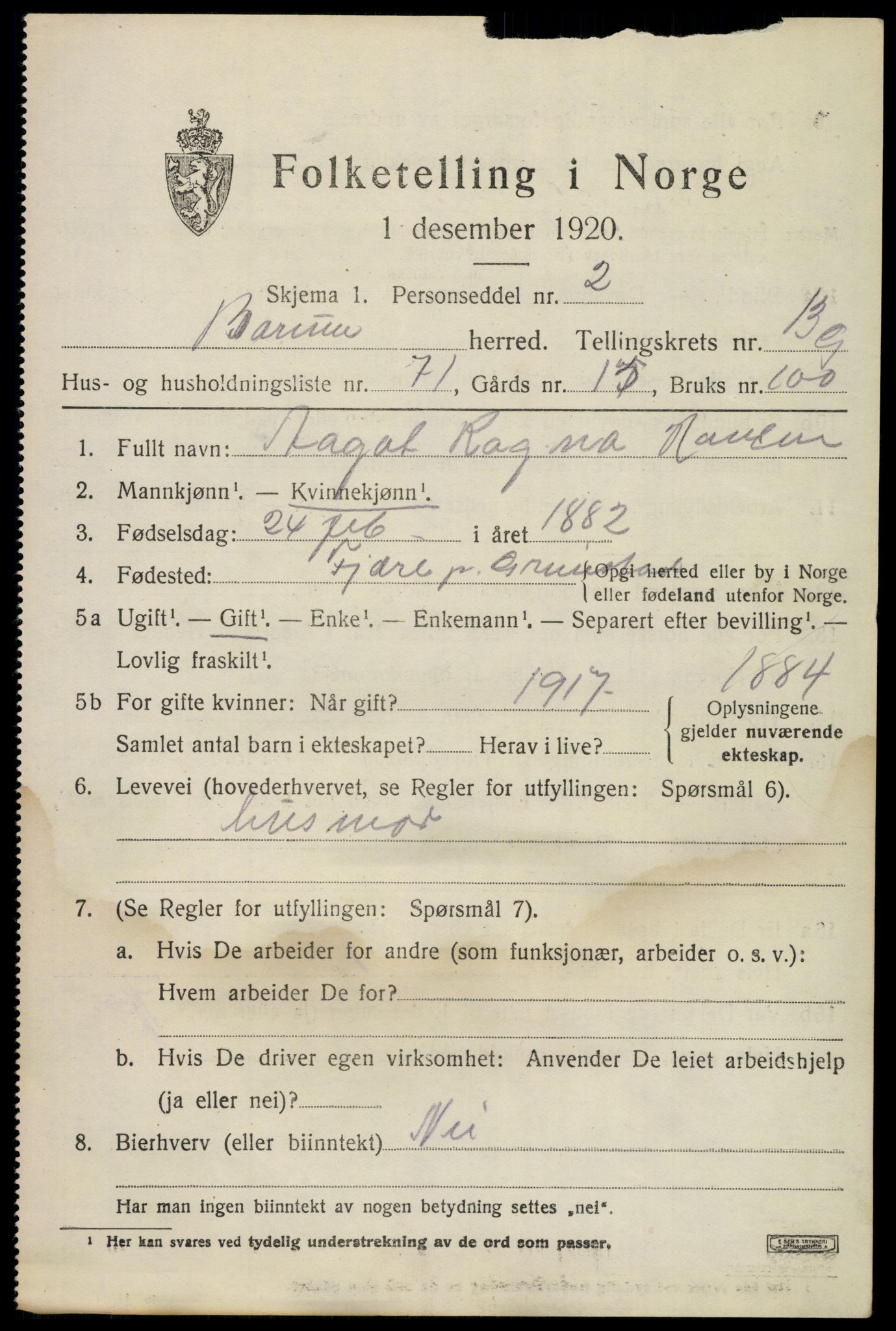 SAO, 1920 census for Bærum, 1920, p. 41122