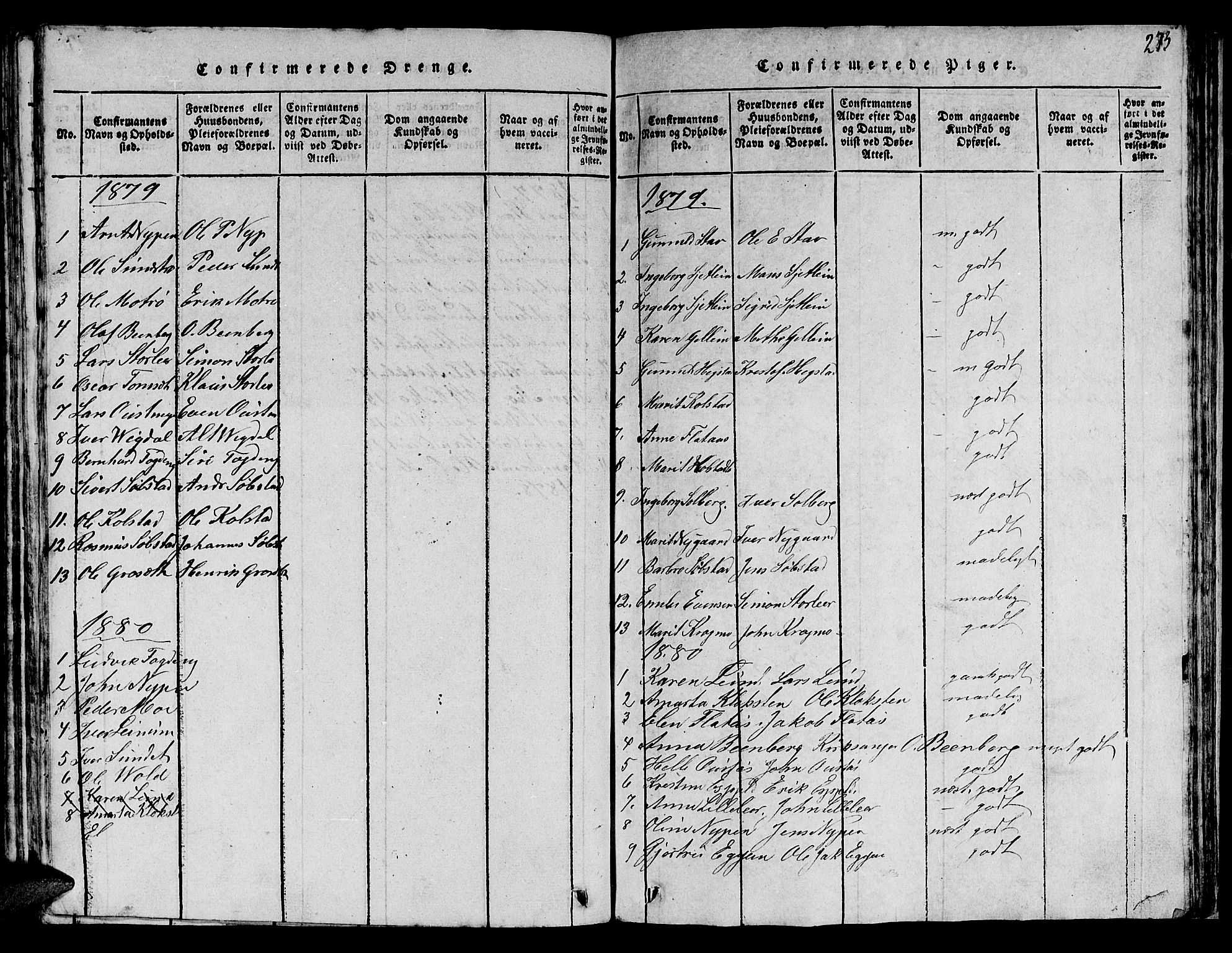 Ministerialprotokoller, klokkerbøker og fødselsregistre - Sør-Trøndelag, SAT/A-1456/613/L0393: Parish register (copy) no. 613C01, 1816-1886, p. 273