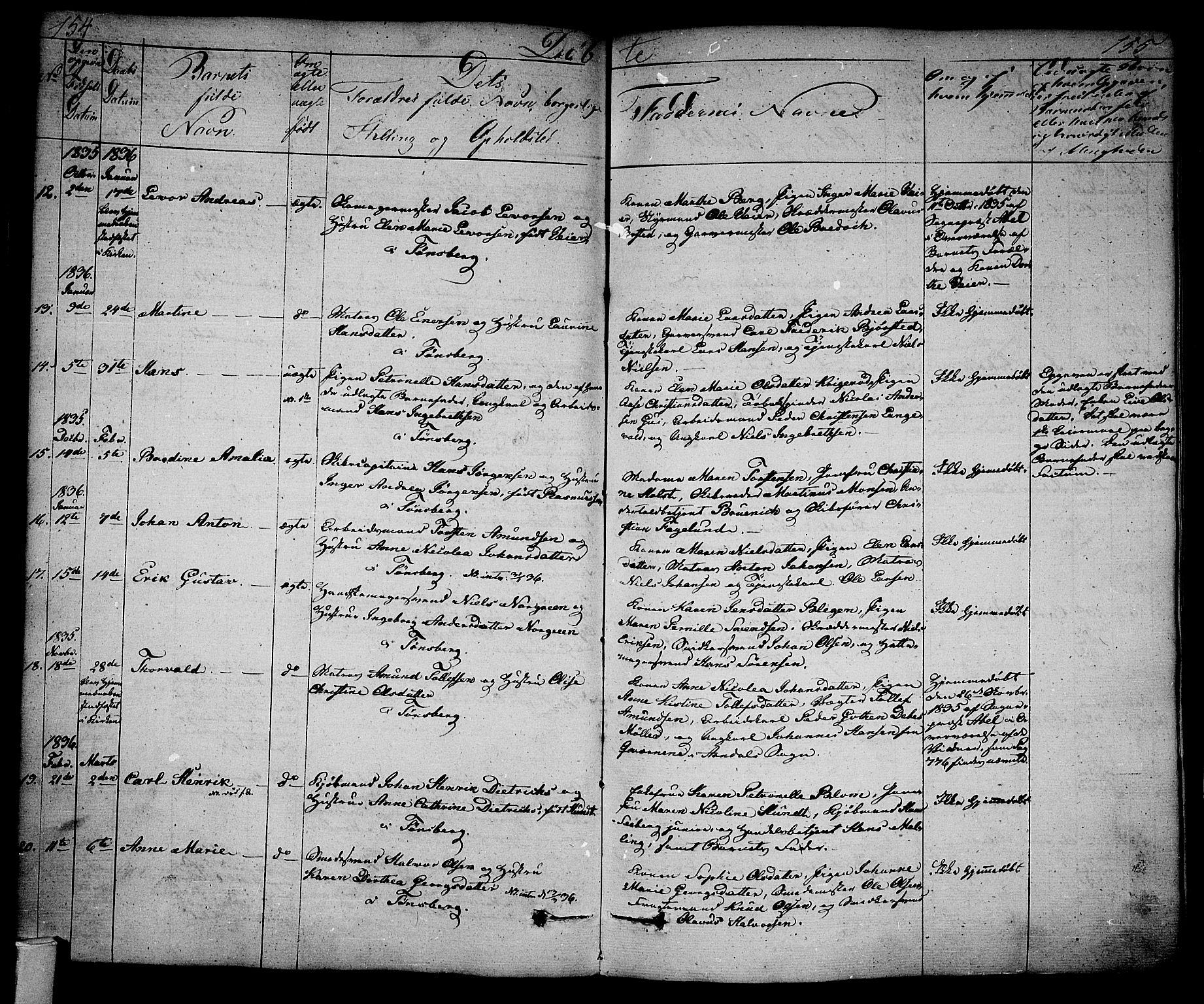Tønsberg kirkebøker, AV/SAKO-A-330/F/Fa/L0005: Parish register (official) no. I 5, 1827-1836, p. 154-155