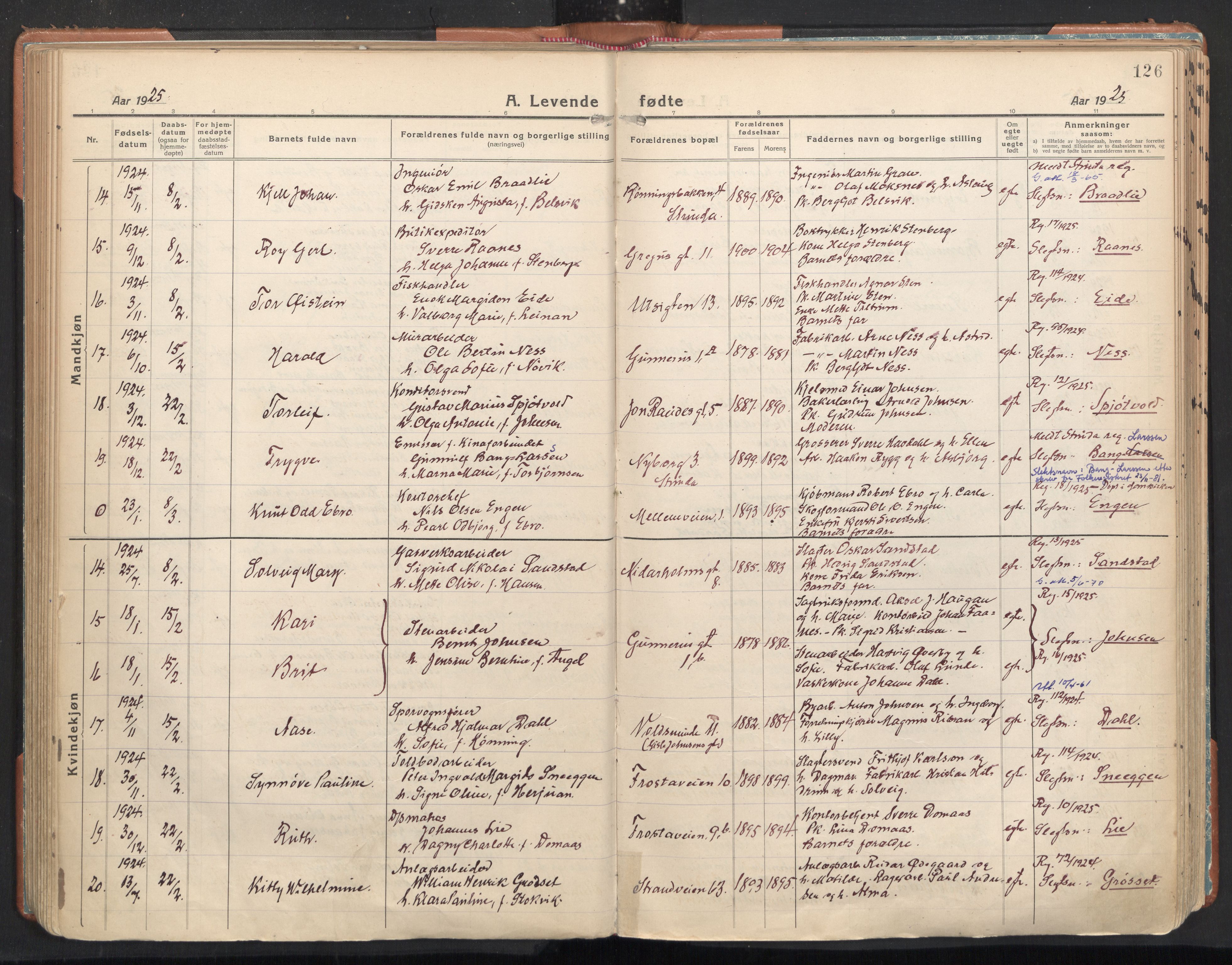 Ministerialprotokoller, klokkerbøker og fødselsregistre - Sør-Trøndelag, SAT/A-1456/605/L0248: Parish register (official) no. 605A10, 1920-1937, p. 126