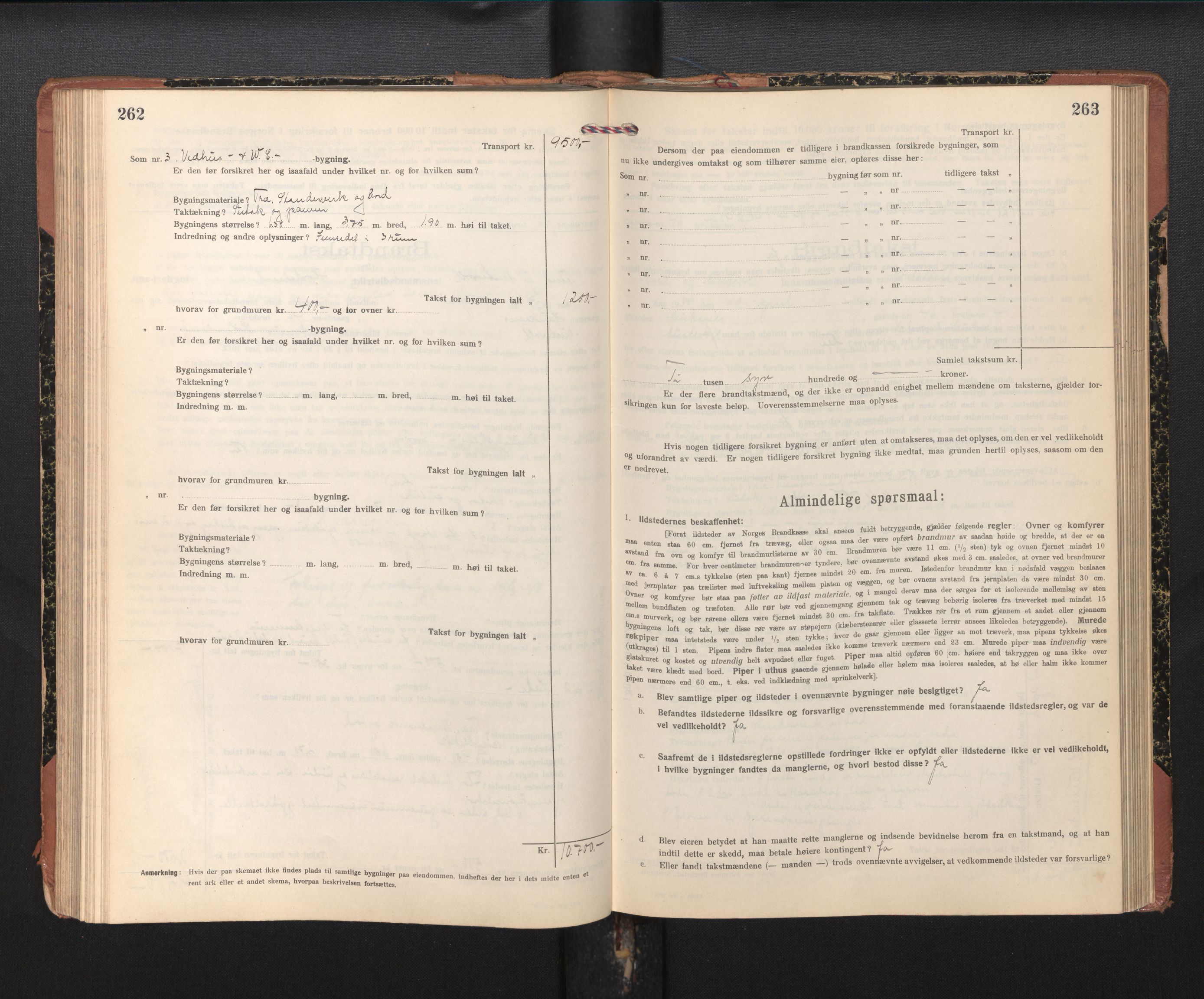 Lensmannen i Sund og Austevoll, SAB/A-35201/0012/L0004: Branntakstprotokoll, skjematakst, 1917-1949, p. 262-263