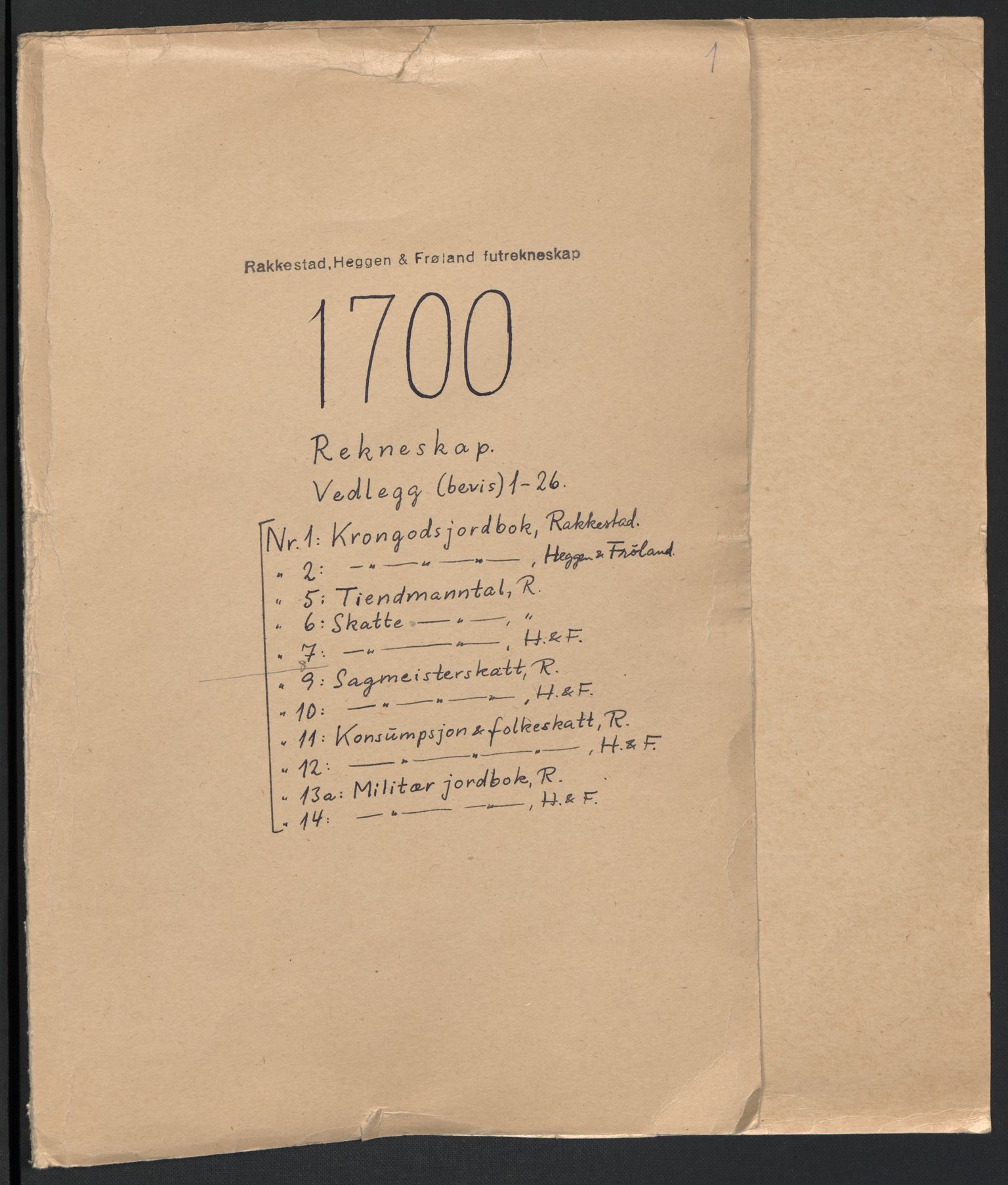 Rentekammeret inntil 1814, Reviderte regnskaper, Fogderegnskap, RA/EA-4092/R07/L0290: Fogderegnskap Rakkestad, Heggen og Frøland, 1700, p. 2