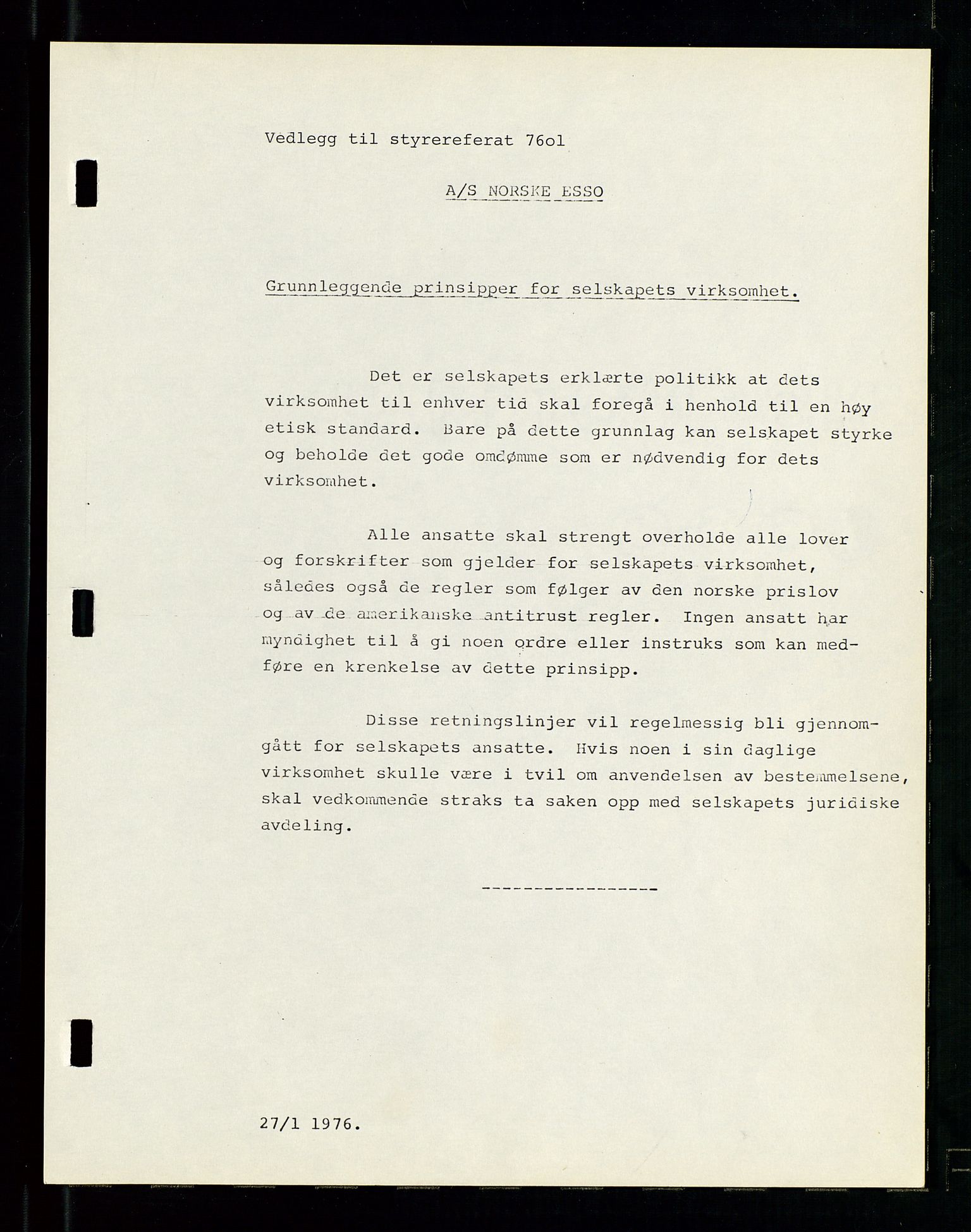 Pa 0982 - Esso Norge A/S, AV/SAST-A-100448/A/Aa/L0003/0003: Den administrerende direksjon Board minutes (styrereferater) og Bedriftforsamlingsprotokoll / Den administrerende direksjon Board minutes (styrereferater), 1975-1985