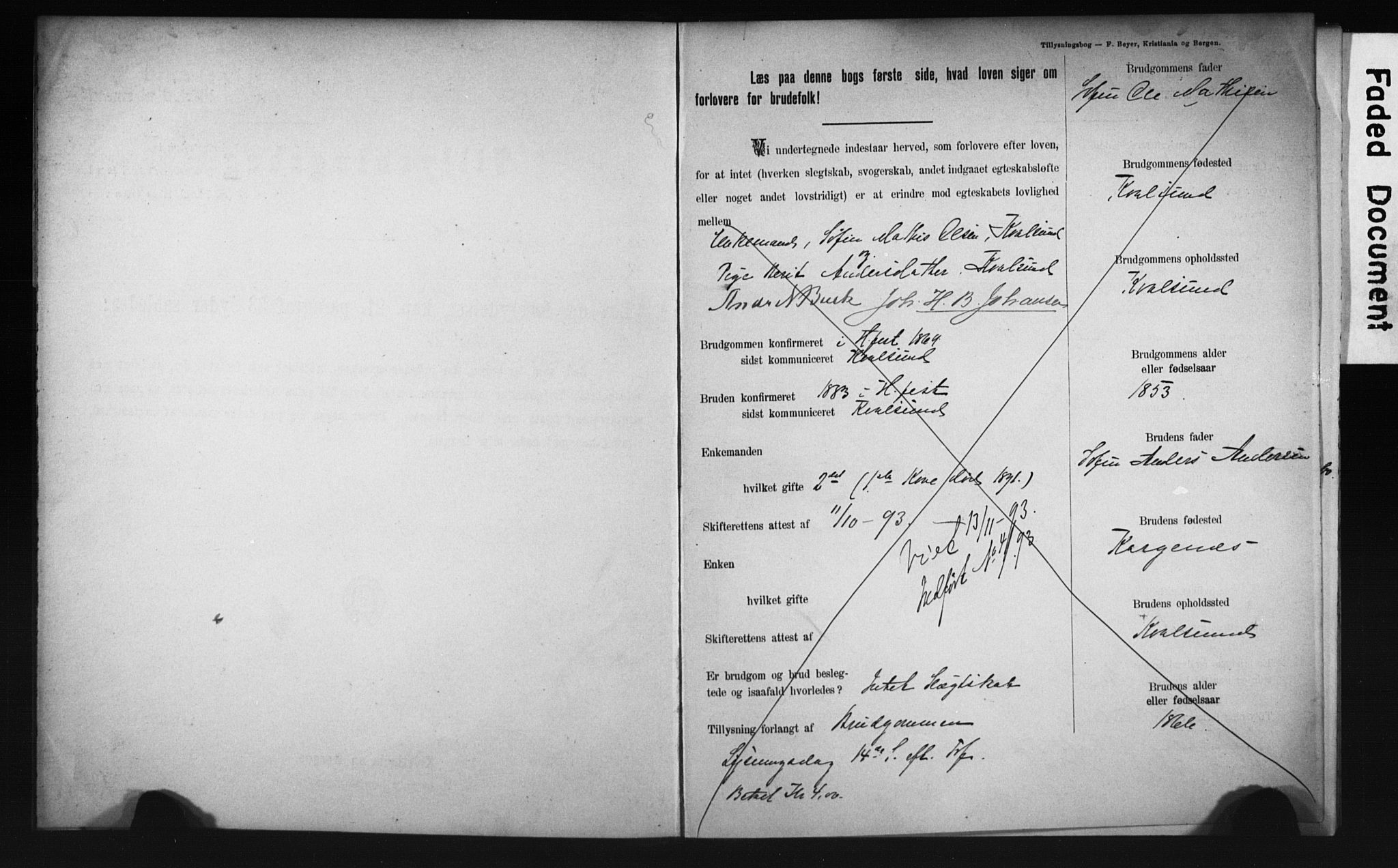 Hammerfest sokneprestkontor, SATØ/S-1347/I/Ib/L0070/0003: Banns register no. 70, 1893-1896