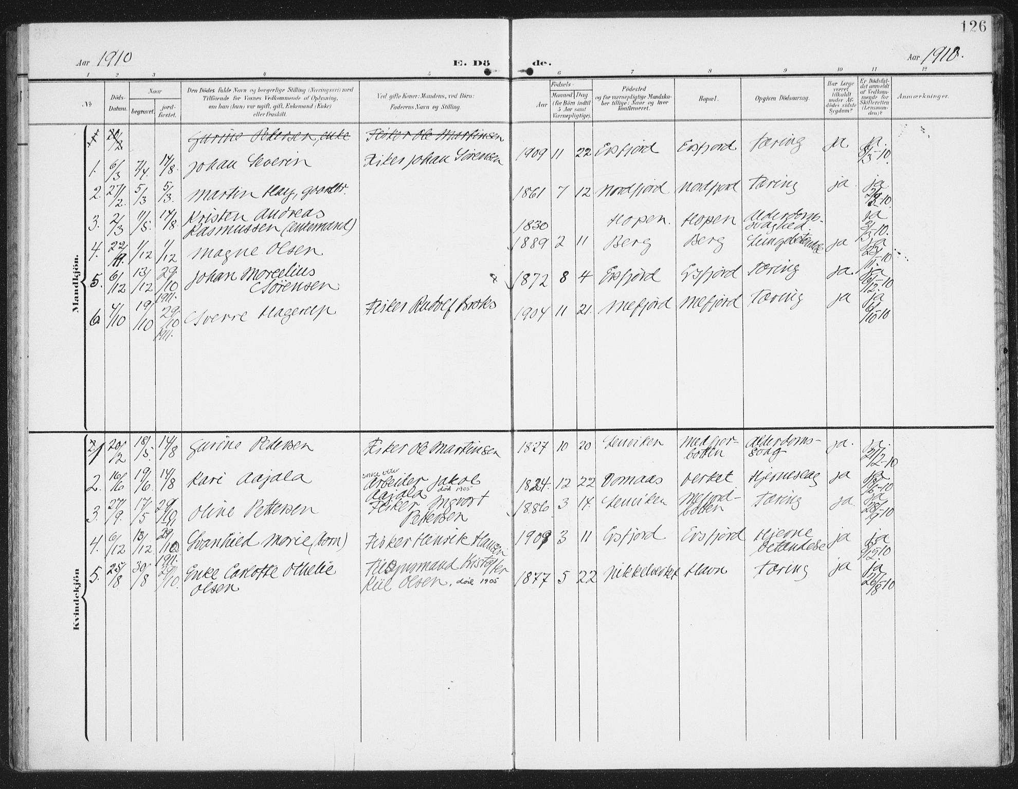 Berg sokneprestkontor, AV/SATØ-S-1318/G/Ga/Gaa/L0007kirke: Parish register (official) no. 7, 1906-1915, p. 126