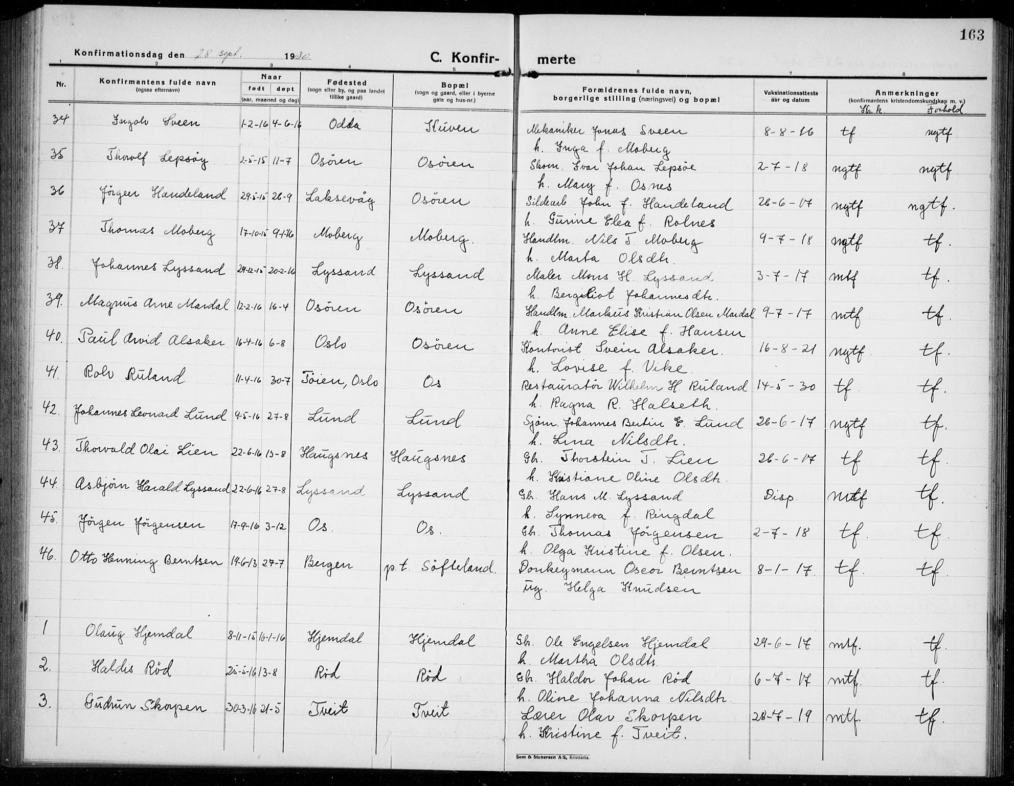 Os sokneprestembete, AV/SAB-A-99929: Parish register (copy) no. A 5, 1923-1941, p. 163