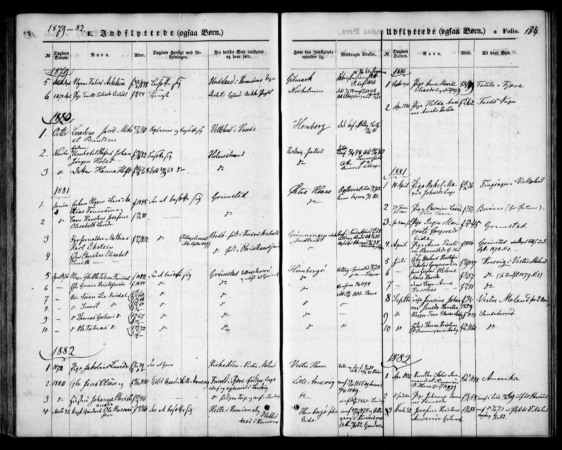 Hommedal sokneprestkontor, AV/SAK-1111-0023/F/Fa/Faa/L0002: Parish register (official) no. A 2, 1861-1884, p. 184