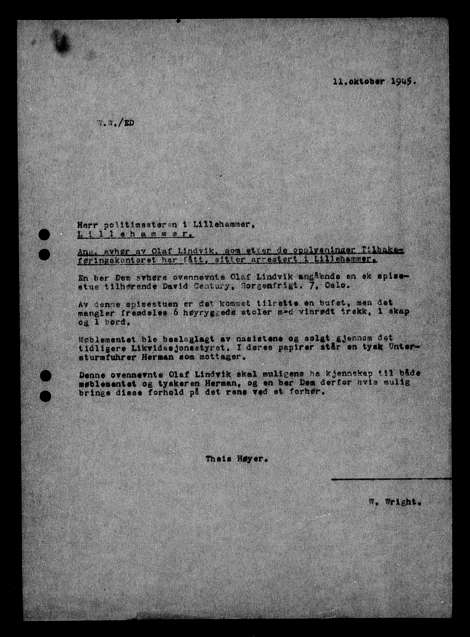 Justisdepartementet, Tilbakeføringskontoret for inndratte formuer, AV/RA-S-1564/H/Hc/Hcc/L0928: --, 1945-1947, p. 164