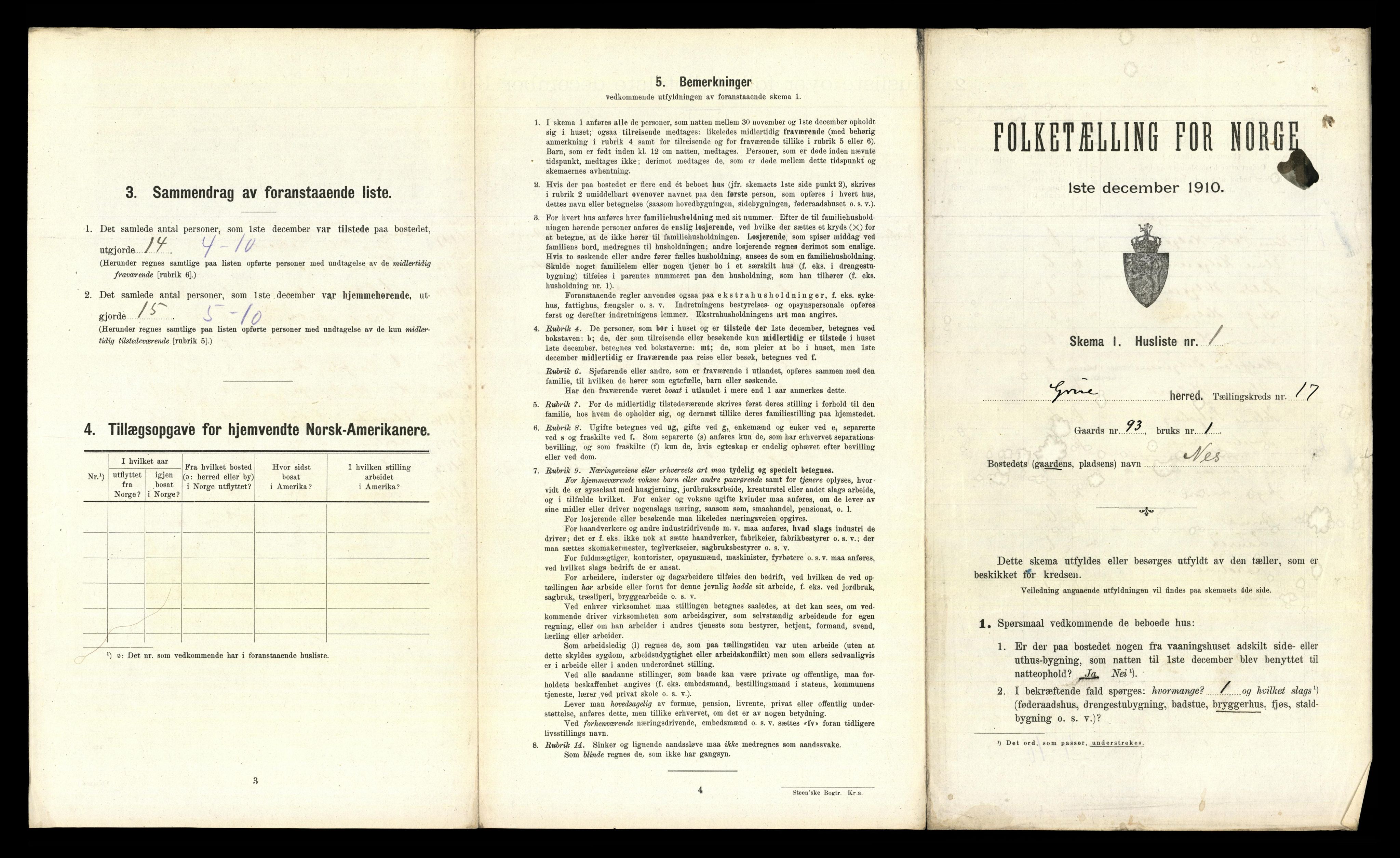 RA, 1910 census for Grue, 1910, p. 2075