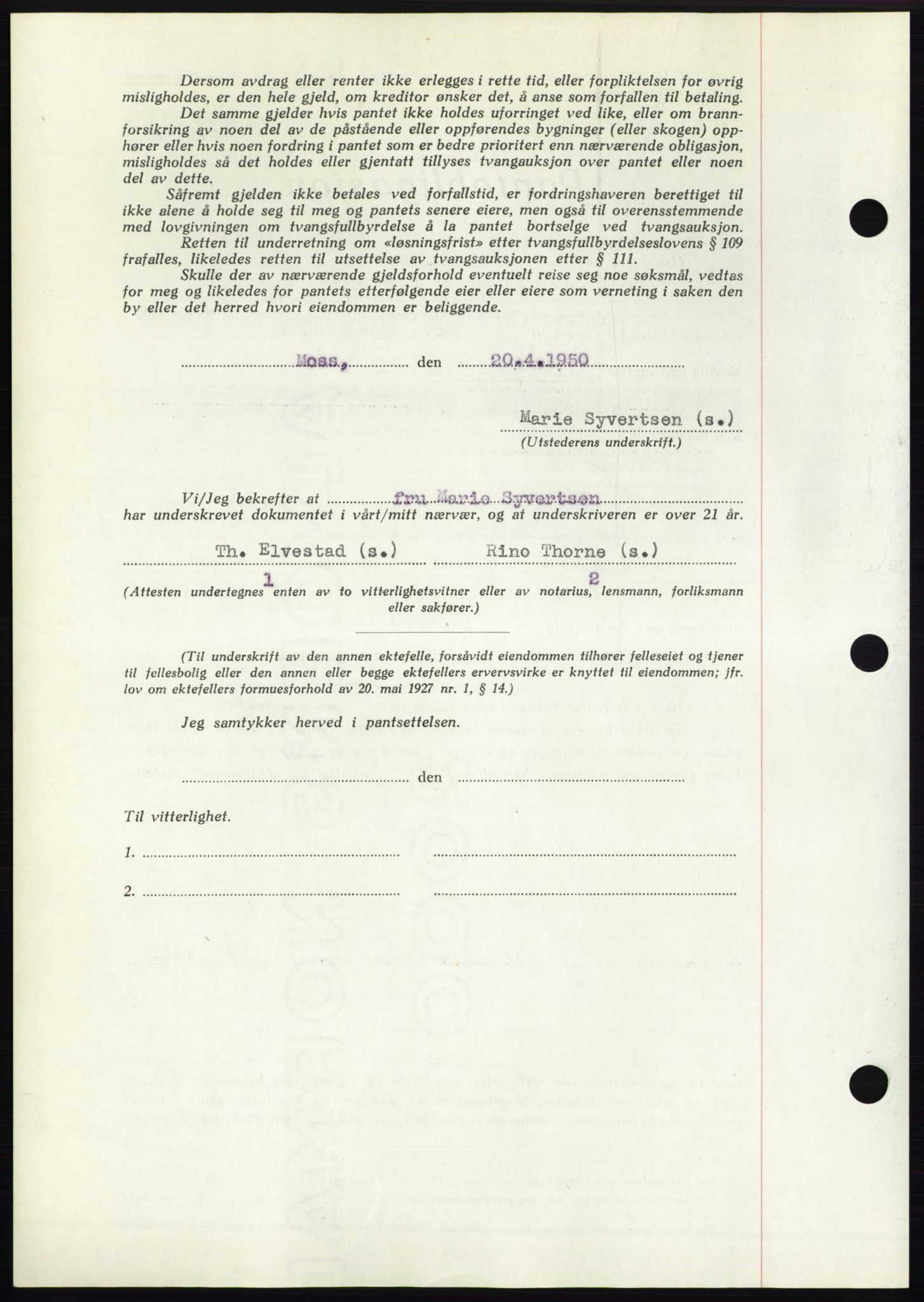 Moss sorenskriveri, AV/SAO-A-10168: Mortgage book no. B24, 1950-1950, Diary no: : 1229/1950