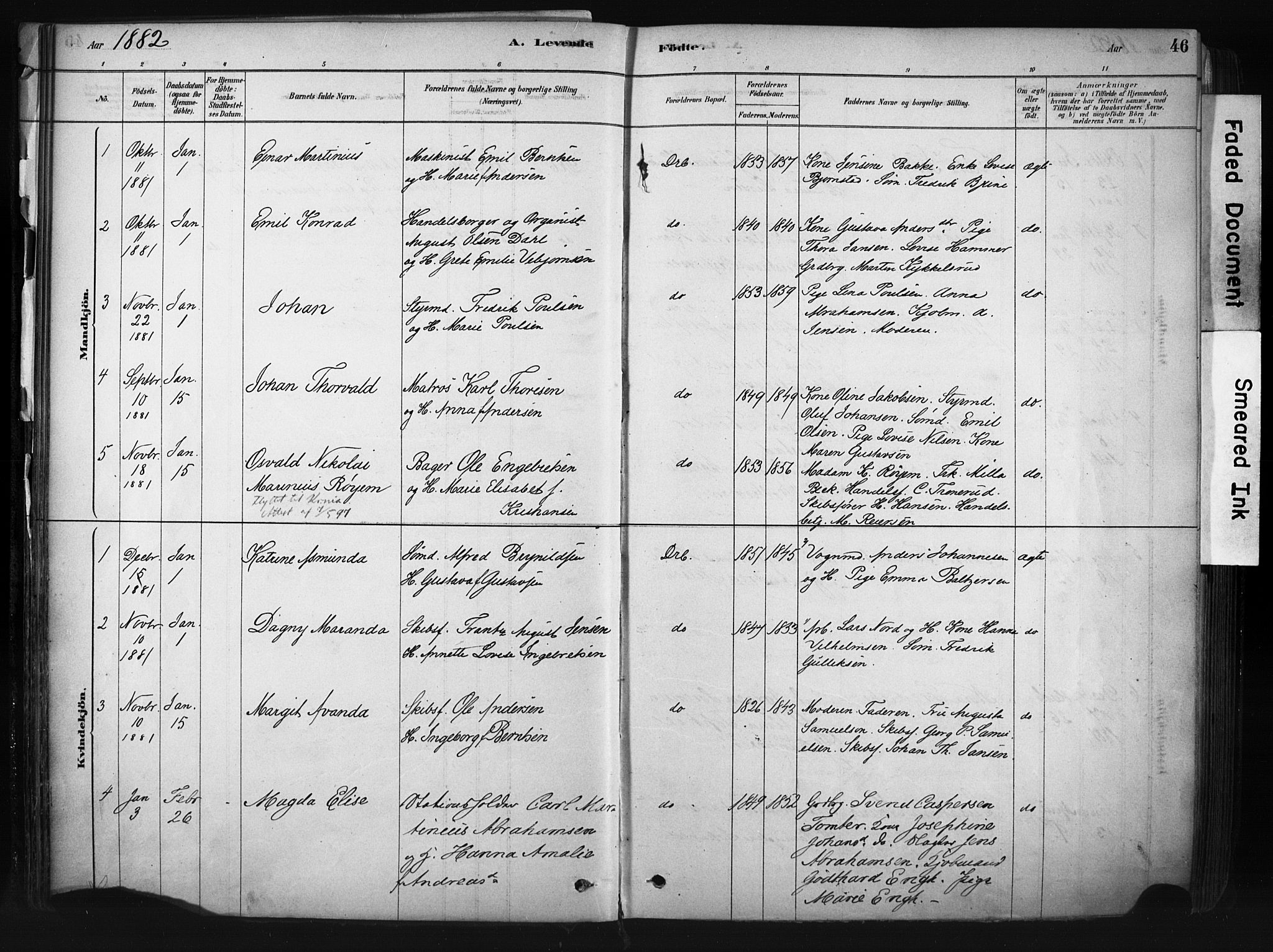 Drøbak prestekontor Kirkebøker, AV/SAO-A-10142a/F/Fb/L0001: Parish register (official) no. II 1, 1878-1891, p. 46