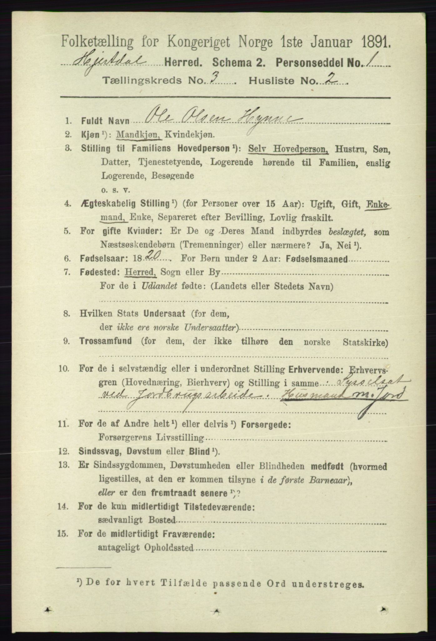 RA, 1891 census for 0827 Hjartdal, 1891, p. 1053