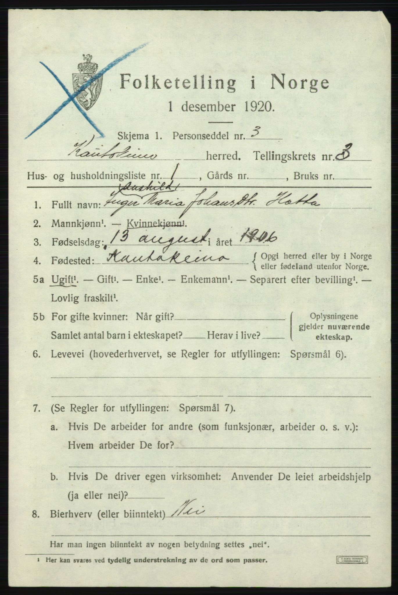 SATØ, 1920 census for Kautokeino, 1920, p. 1423