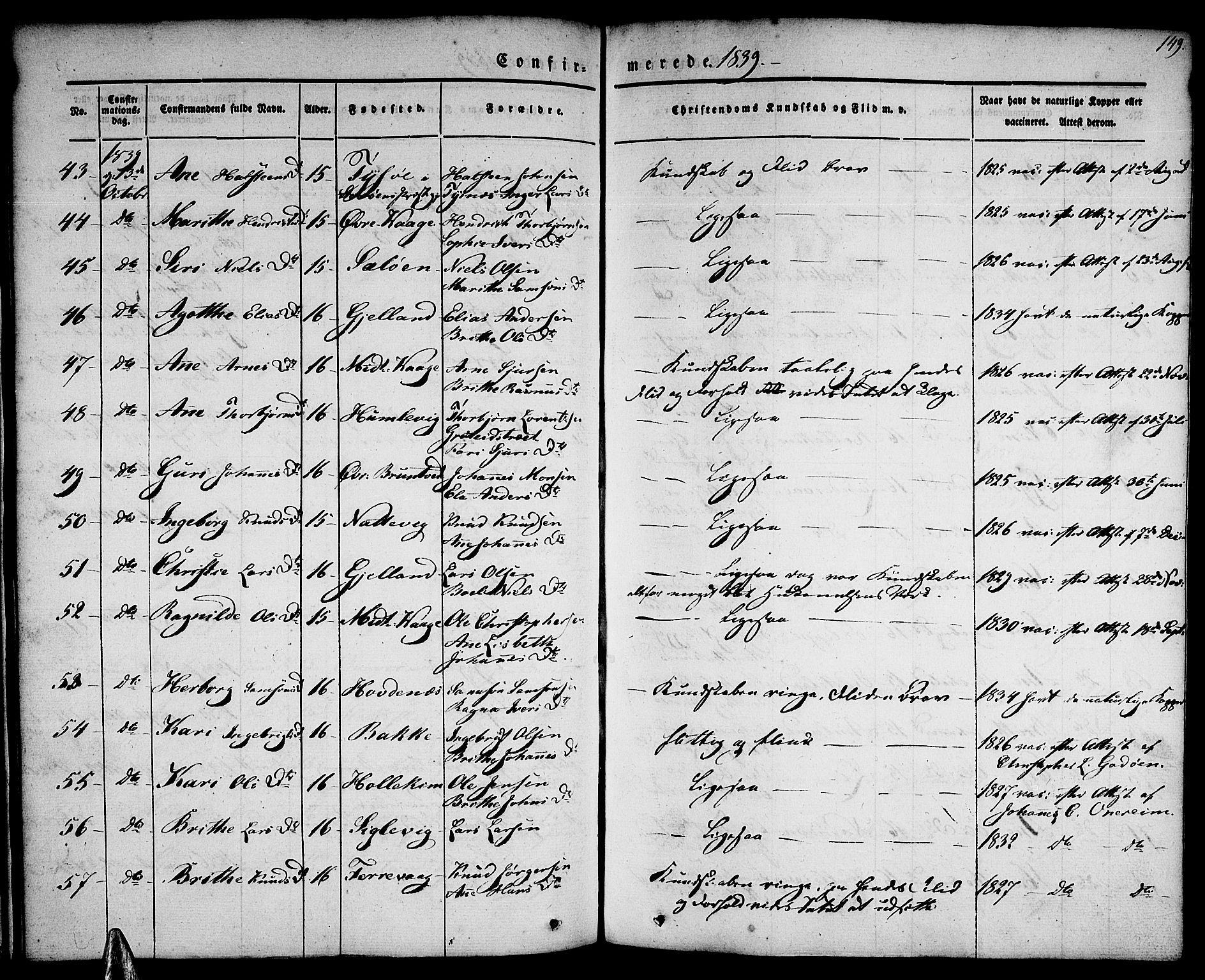 Tysnes sokneprestembete, AV/SAB-A-78601/H/Haa: Parish register (official) no. A 9, 1837-1848, p. 149