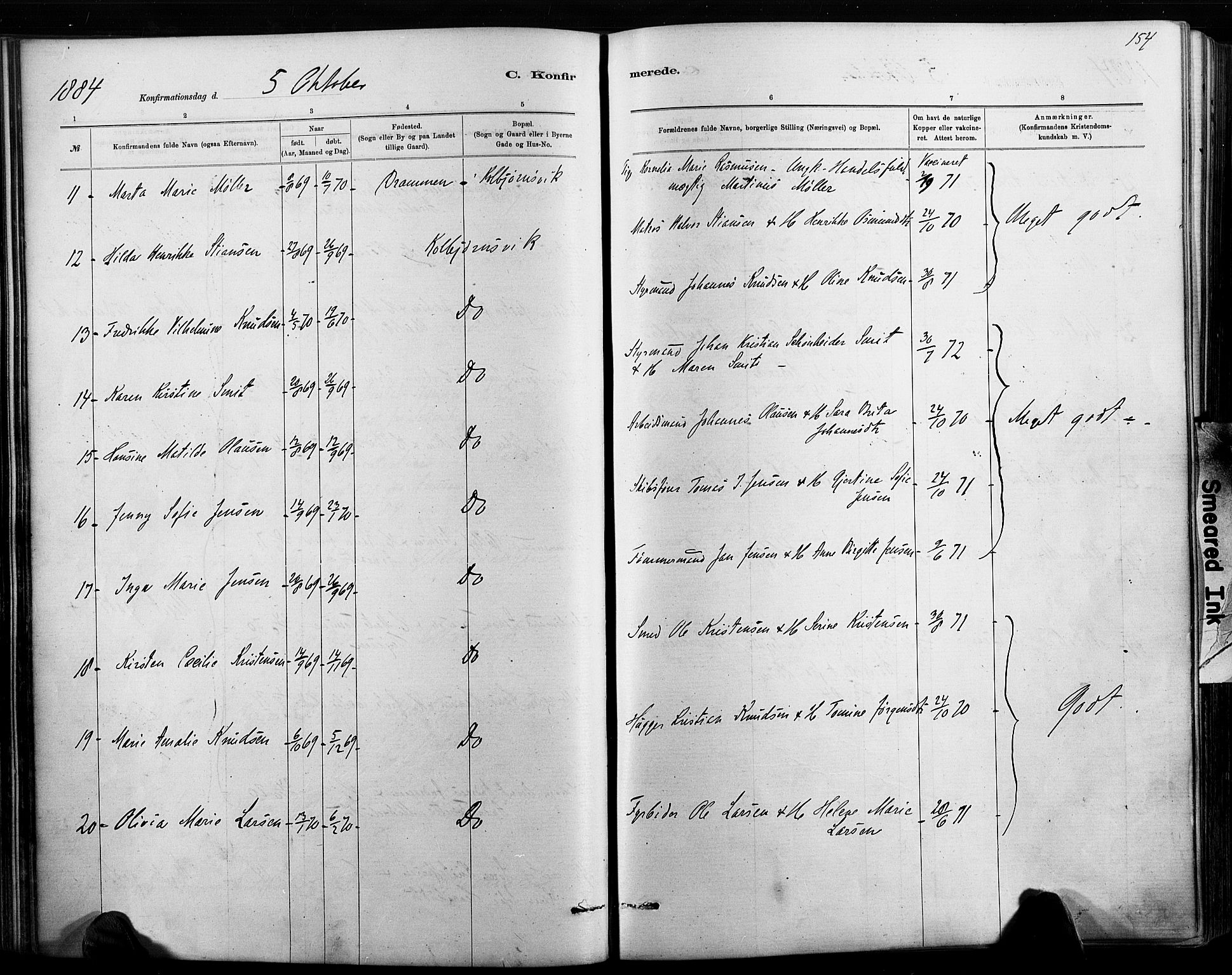 Hisøy sokneprestkontor, AV/SAK-1111-0020/F/Fa/L0003: Parish register (official) no. A 3, 1881-1894, p. 154