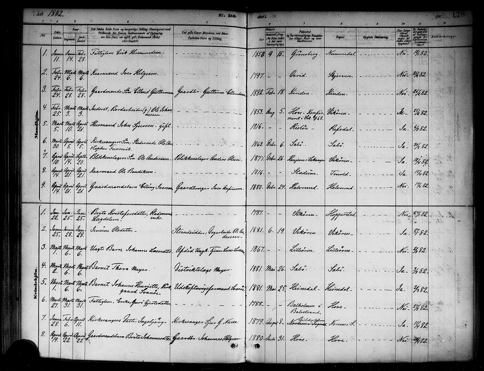 Vik sokneprestembete, SAB/A-81501: Parish register (official) no. B 1, 1878-1890, p. 178