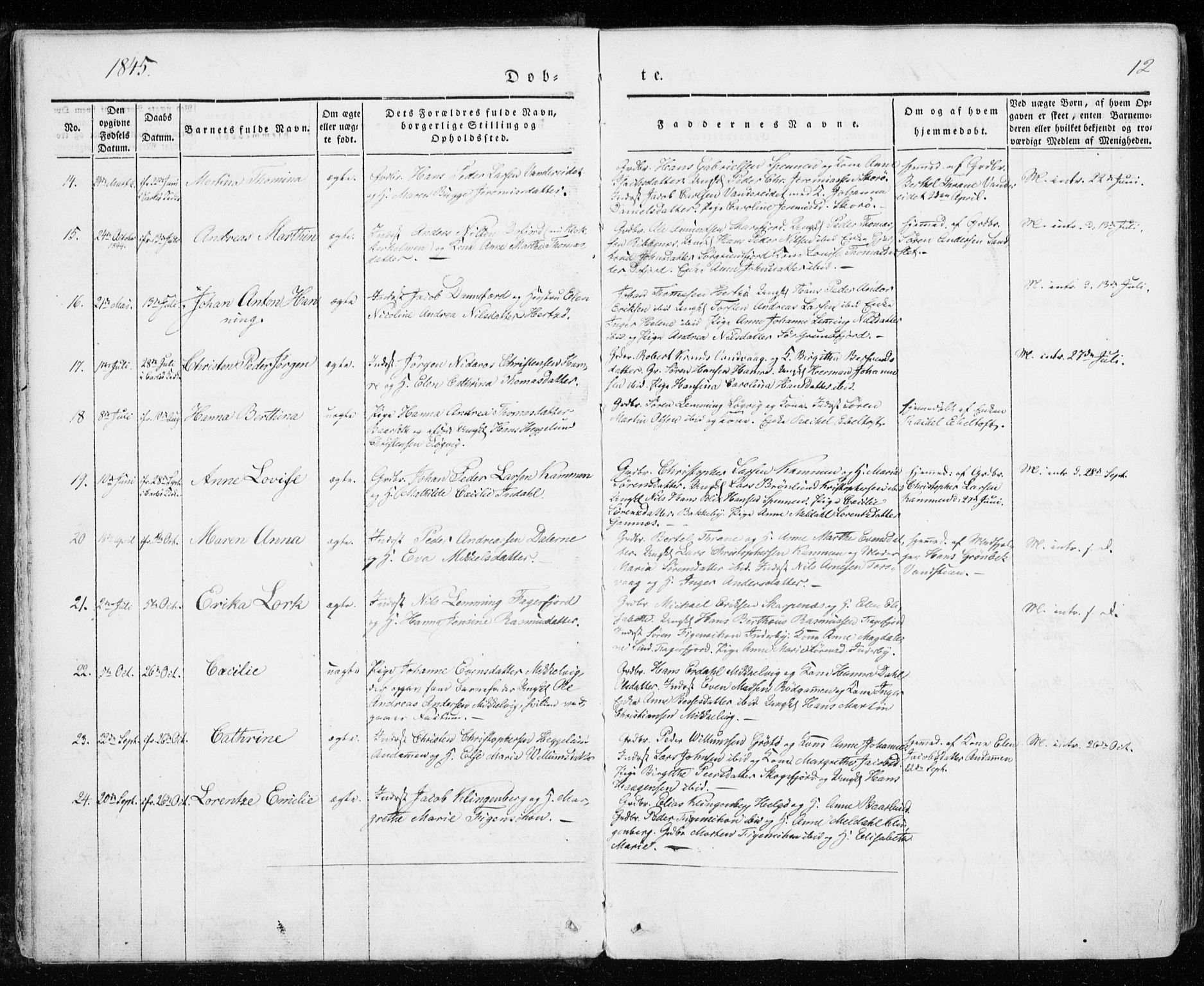 Karlsøy sokneprestembete, SATØ/S-1299/H/Ha/Haa/L0009kirke: Parish register (official) no. 9, 1838-1867, p. 12