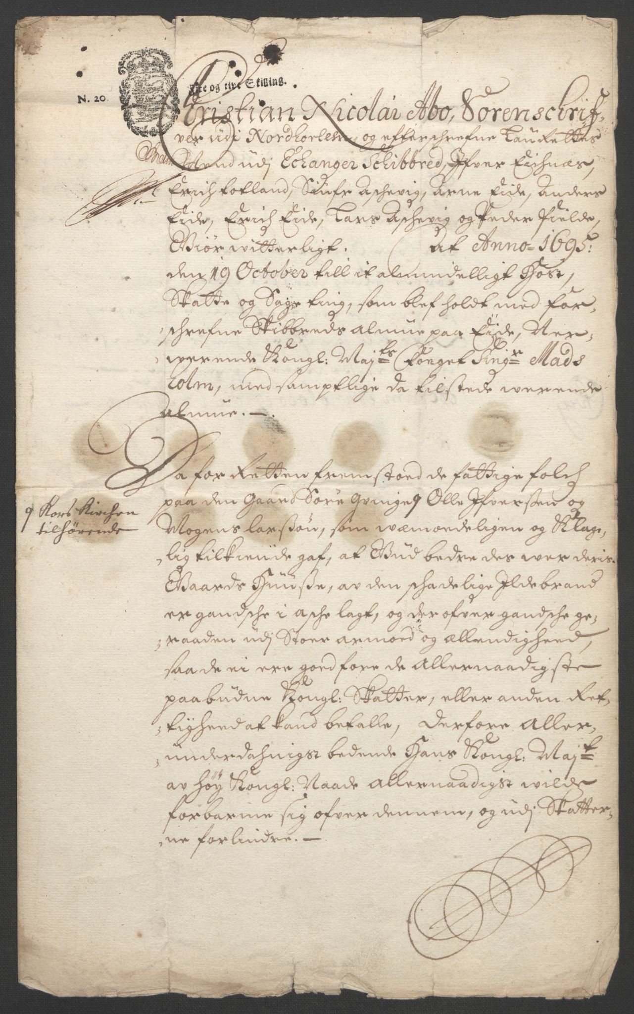 Rentekammeret inntil 1814, Reviderte regnskaper, Fogderegnskap, AV/RA-EA-4092/R51/L3183: Fogderegnskap Nordhordland og Voss, 1695-1697, p. 127