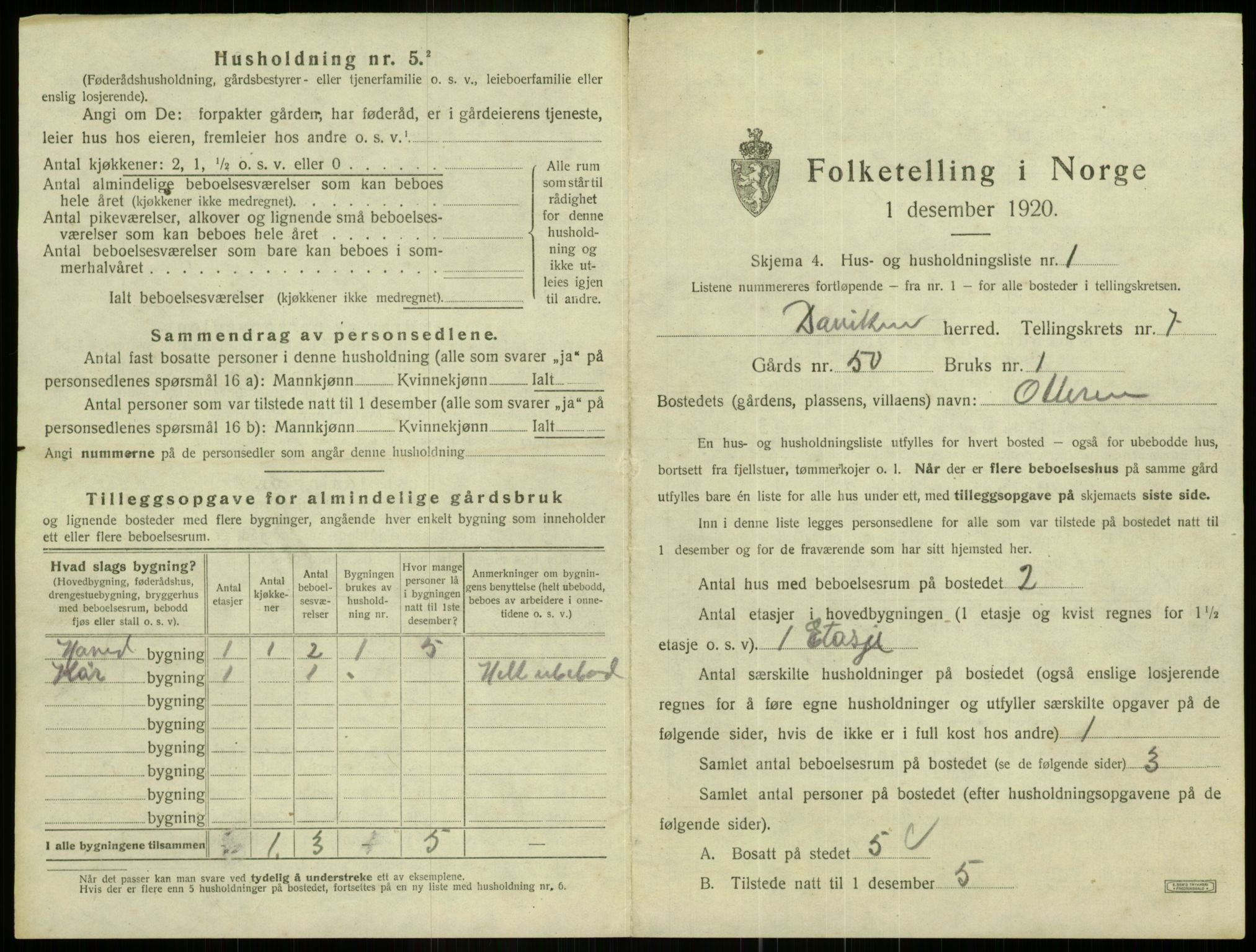 SAB, 1920 census for Davik, 1920, p. 536