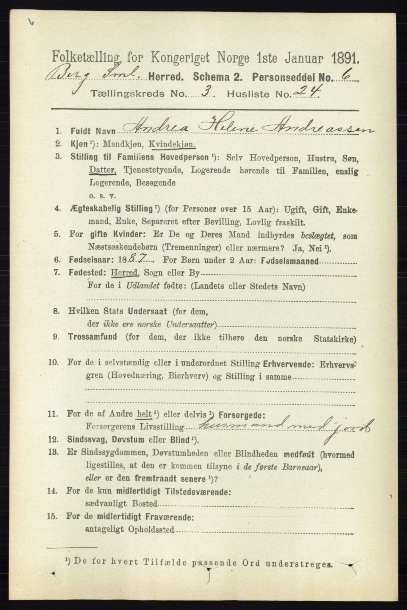 RA, 1891 census for 0116 Berg, 1891, p. 2027