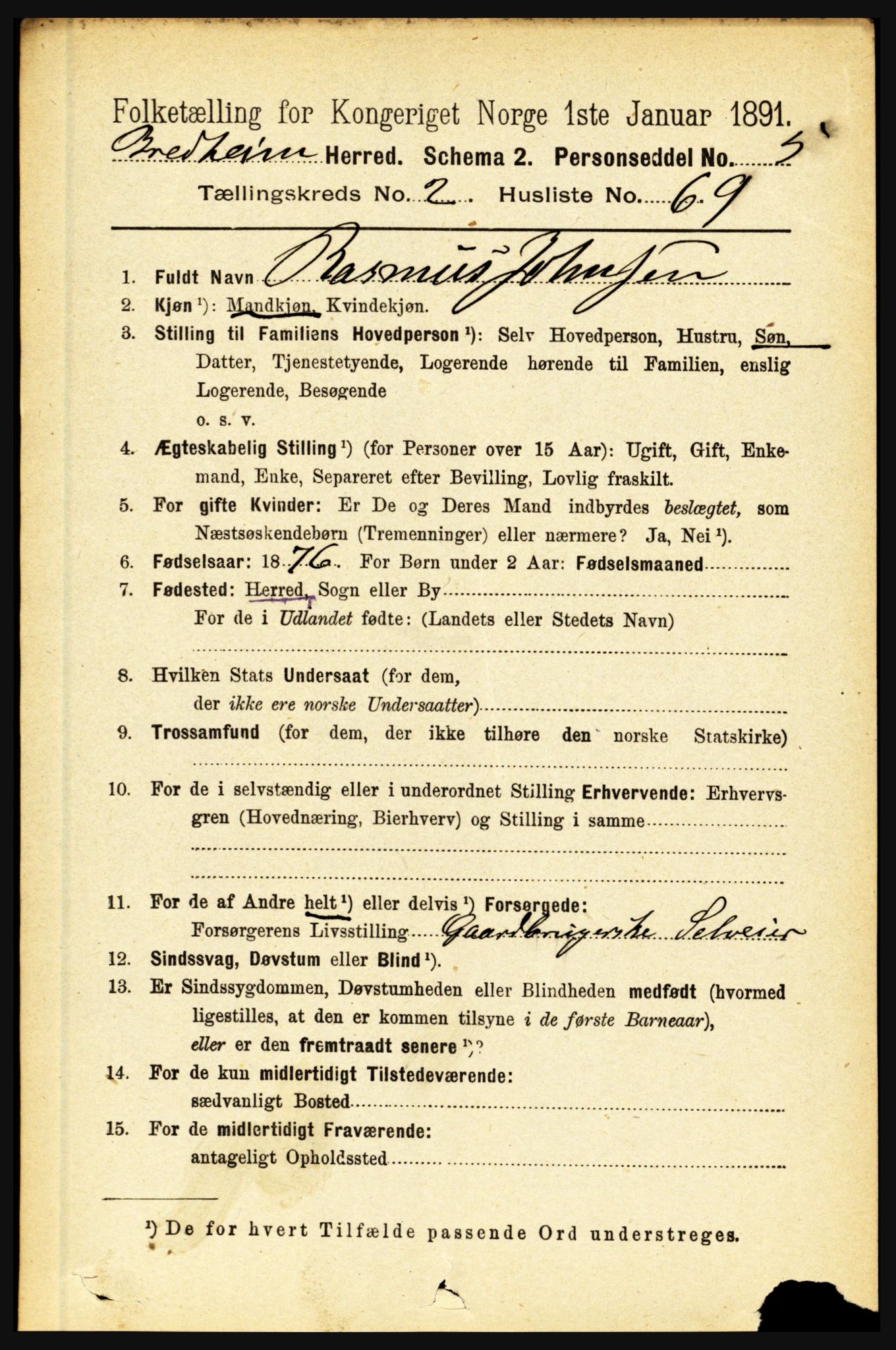 RA, 1891 census for 1446 Breim, 1891, p. 808