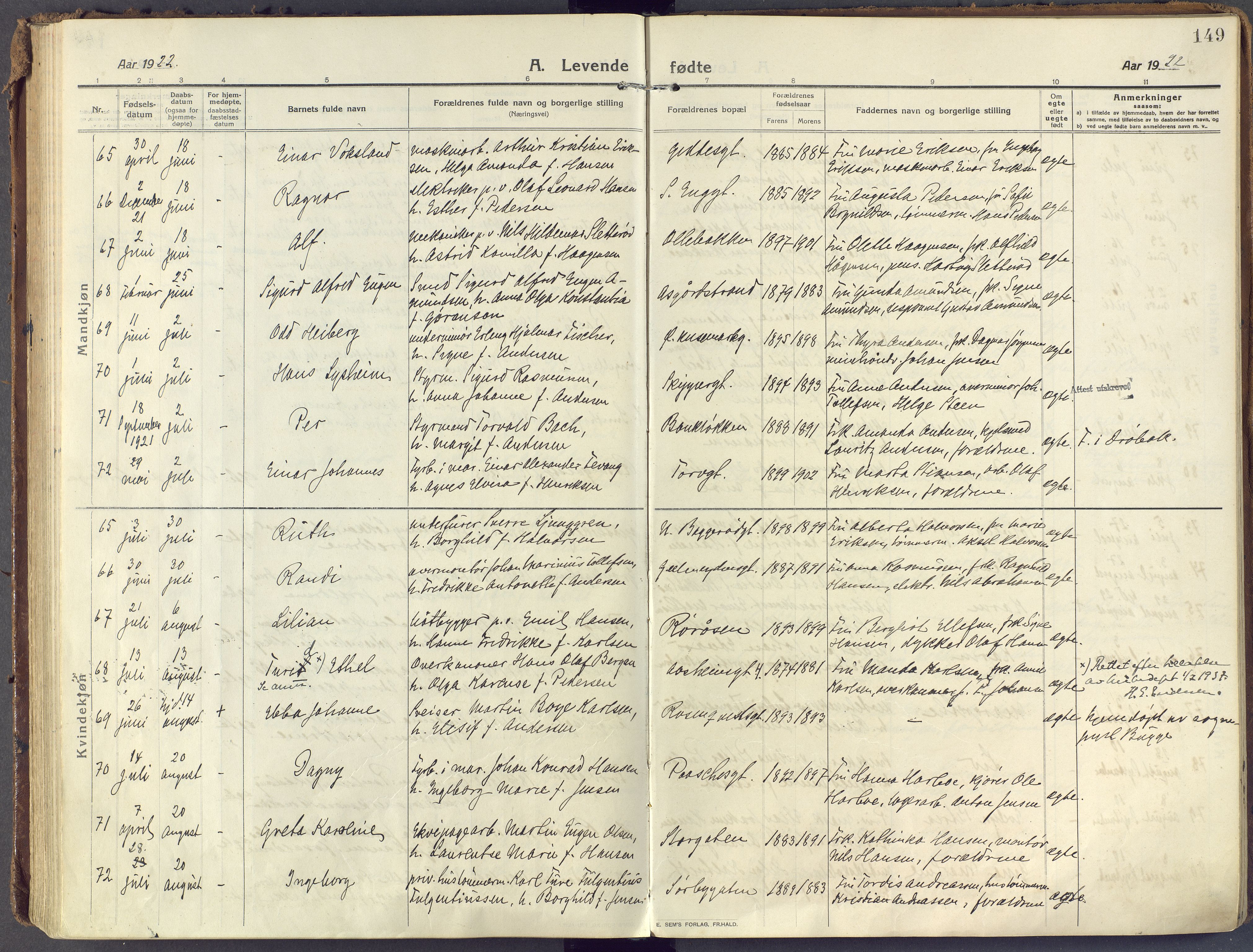 Horten kirkebøker, AV/SAKO-A-348/F/Fa/L0012: Parish register (official) no. 12, 1913-1926, p. 149
