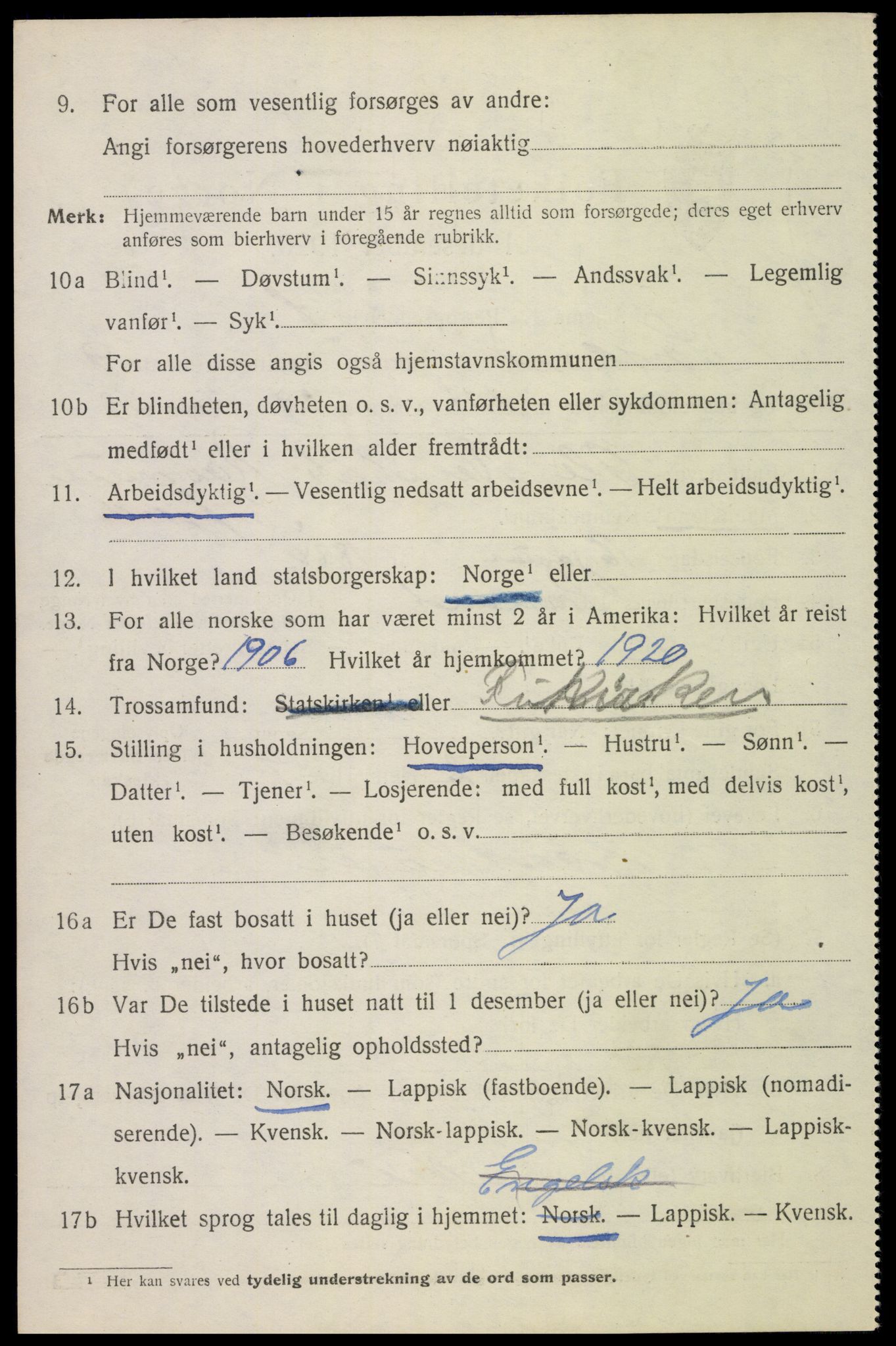SAT, 1920 census for Sortland, 1920, p. 7241