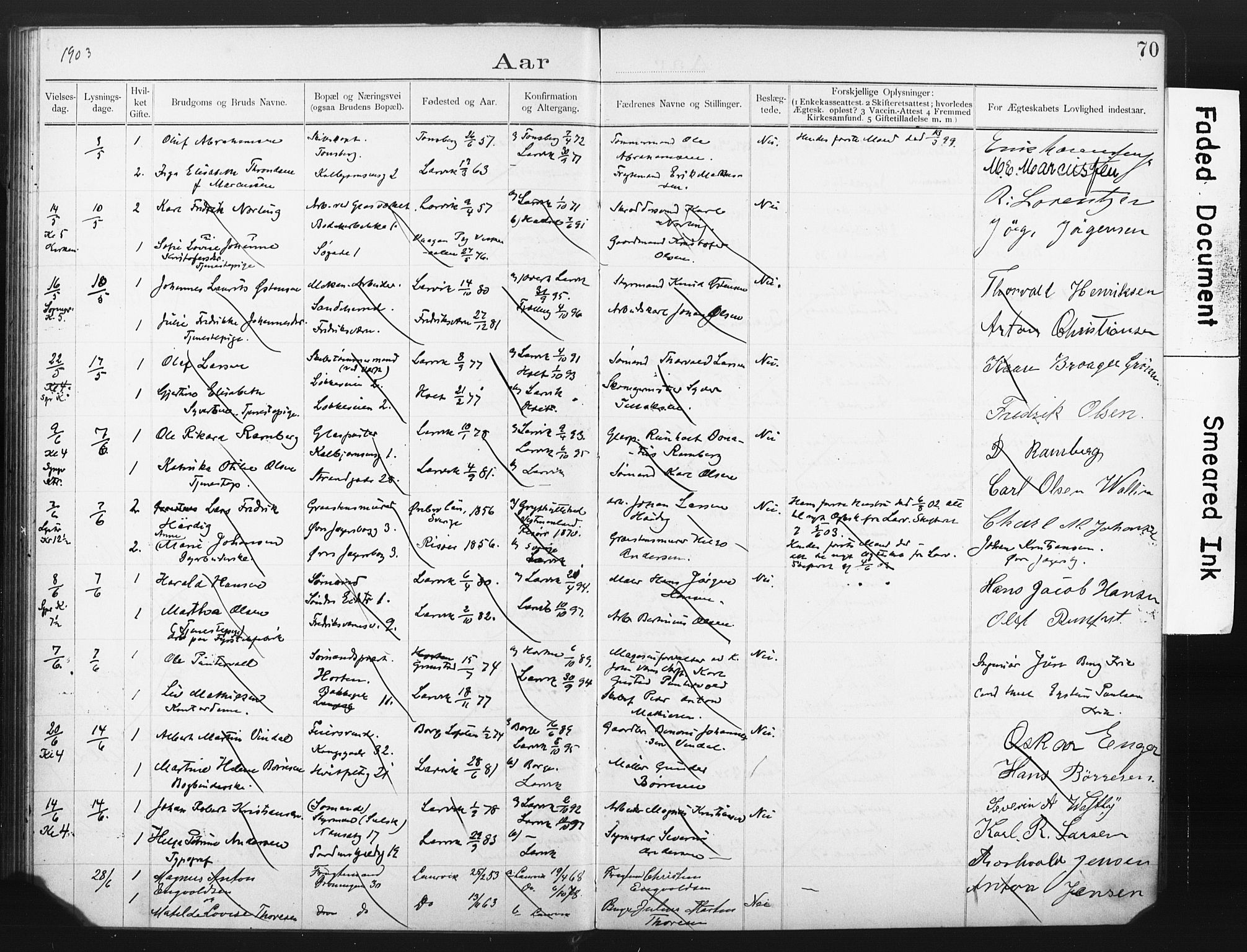 Larvik kirkebøker, AV/SAKO-A-352/H/Ha/L0002: Banns register no. 2, 1892-1907, p. 70