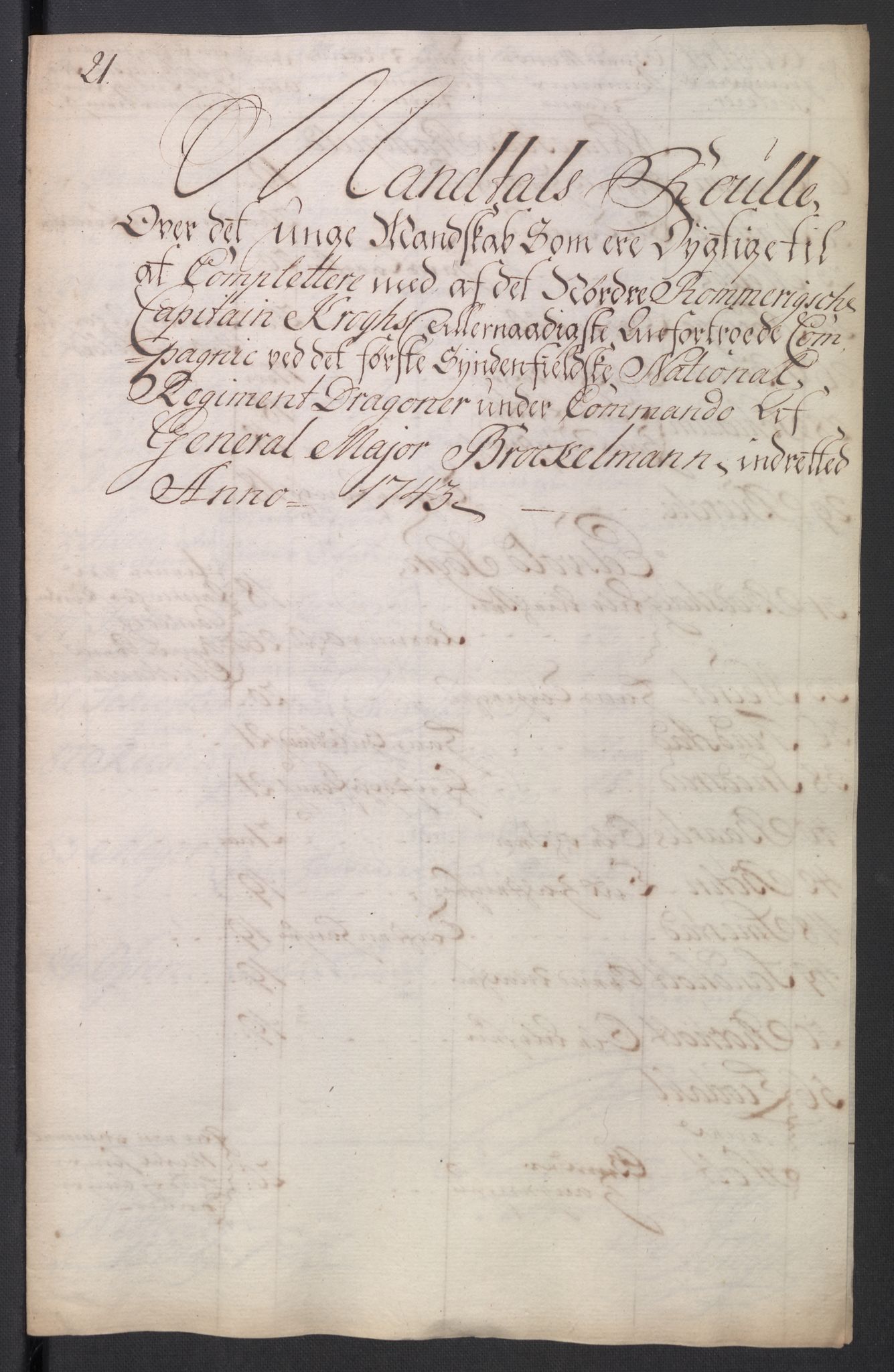 Kommanderende general (KG I) med Det norske krigsdirektorium, AV/RA-EA-5419/D/L0265: 1. Sønnafjelske dragonregiment: Lister, 1717-1753, p. 244