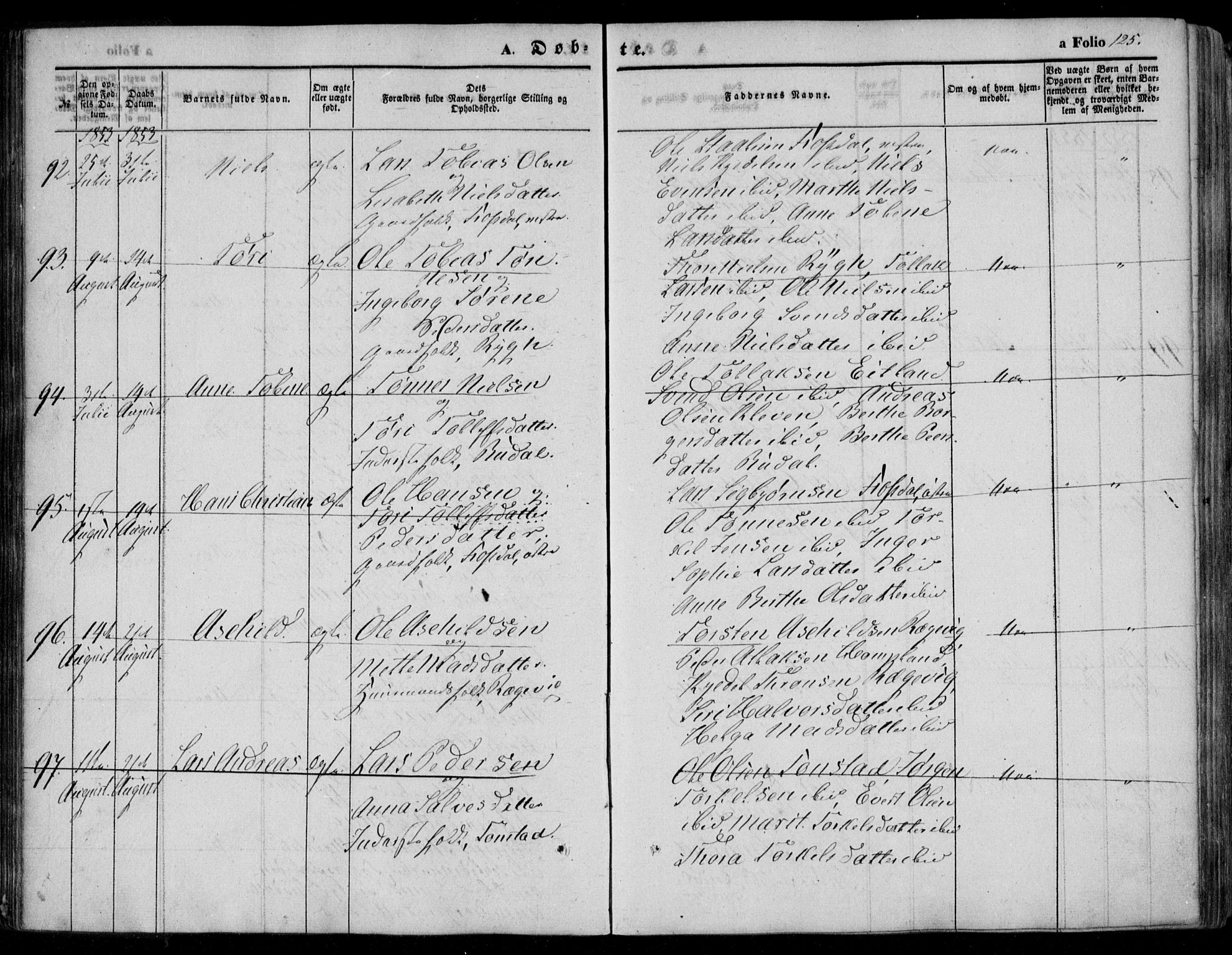 Bakke sokneprestkontor, SAK/1111-0002/F/Fa/Faa/L0005: Parish register (official) no. A 5, 1847-1855, p. 125