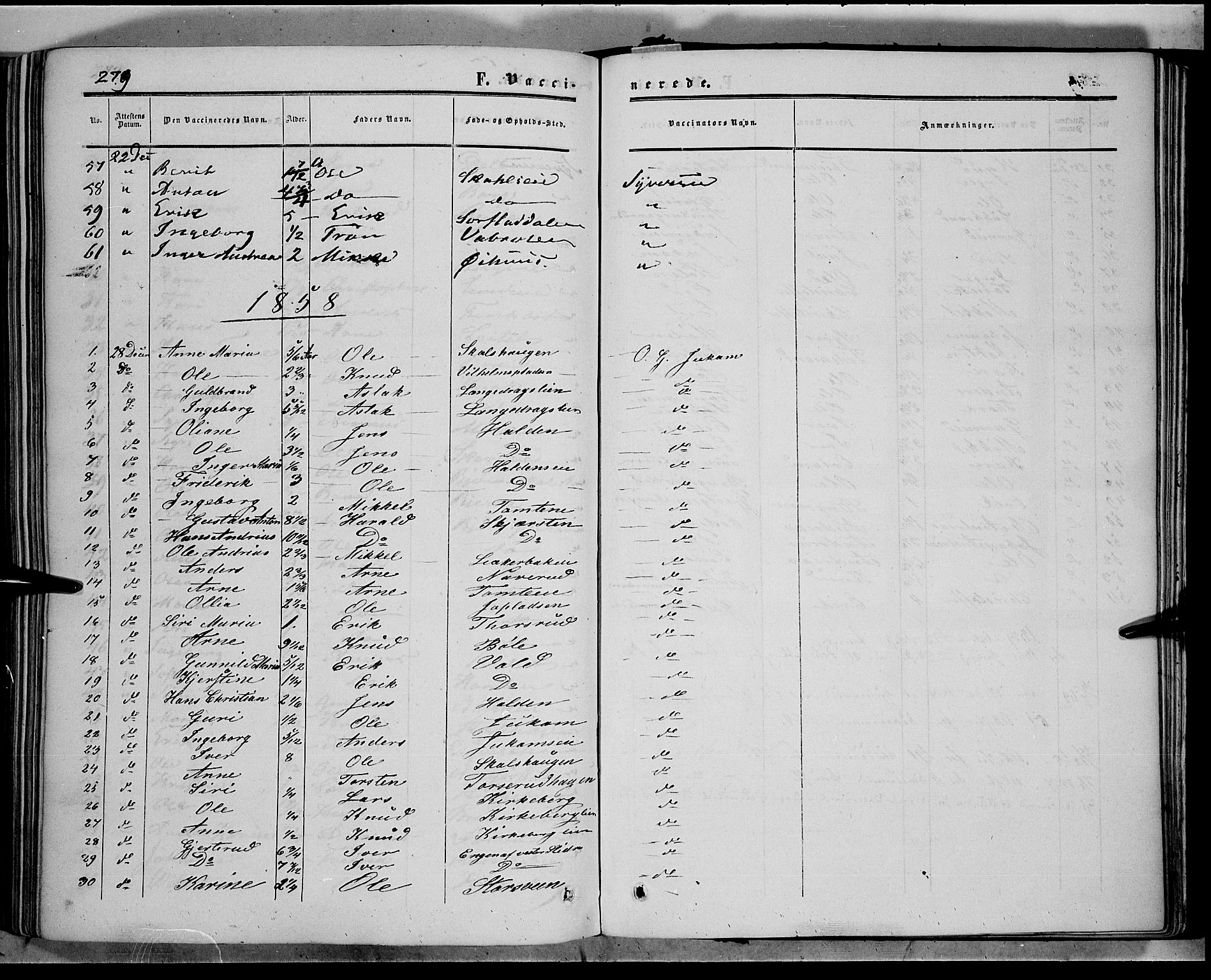 Sør-Aurdal prestekontor, SAH/PREST-128/H/Ha/Haa/L0005: Parish register (official) no. 5, 1849-1876, p. 279