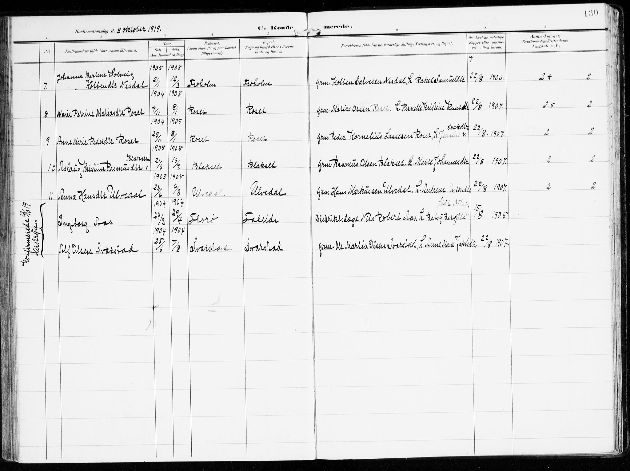 Innvik sokneprestembete, AV/SAB-A-80501: Parish register (official) no. B 2, 1903-1929, p. 130