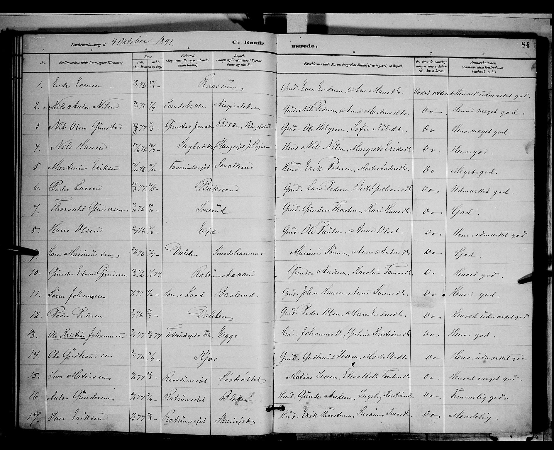 Gran prestekontor, SAH/PREST-112/H/Ha/Hab/L0004: Parish register (copy) no. 4, 1890-1899, p. 84
