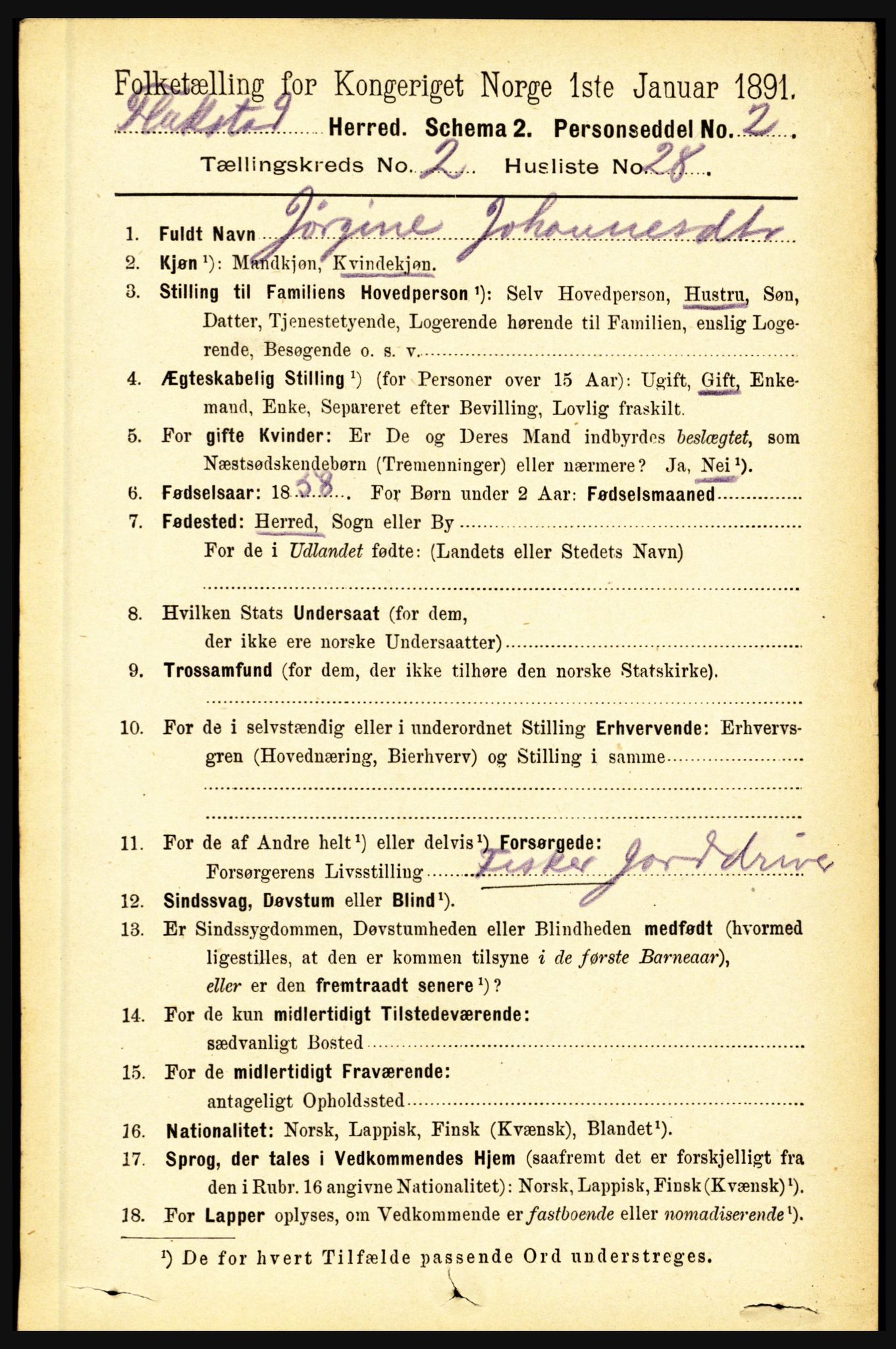 RA, 1891 census for 1859 Flakstad, 1891, p. 837