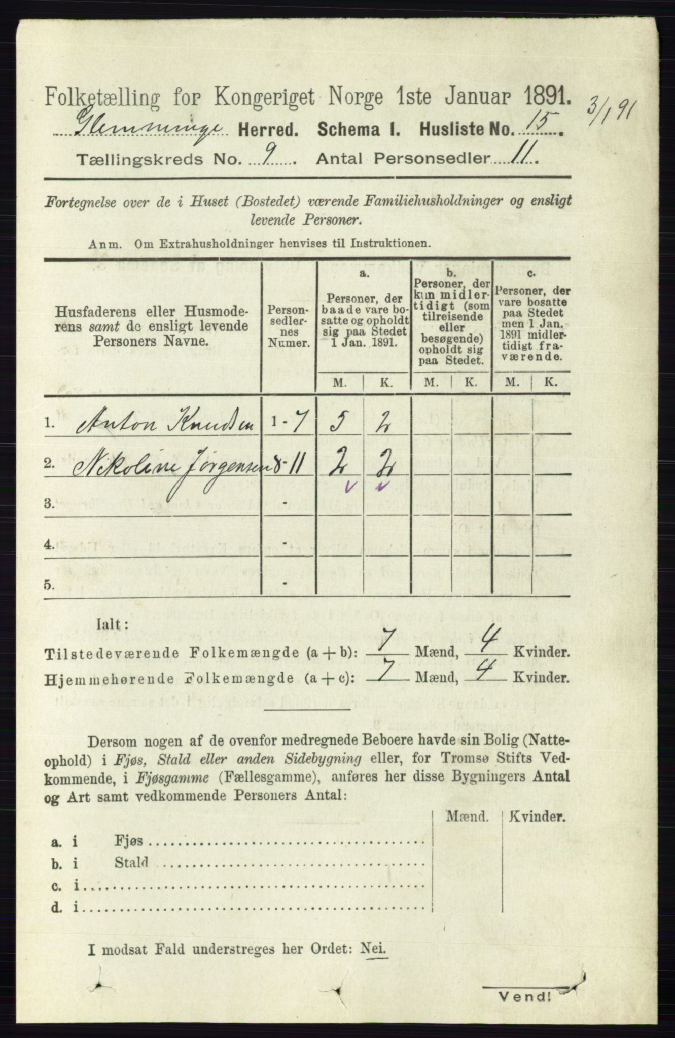 RA, 1891 census for 0132 Glemmen, 1891, p. 9560