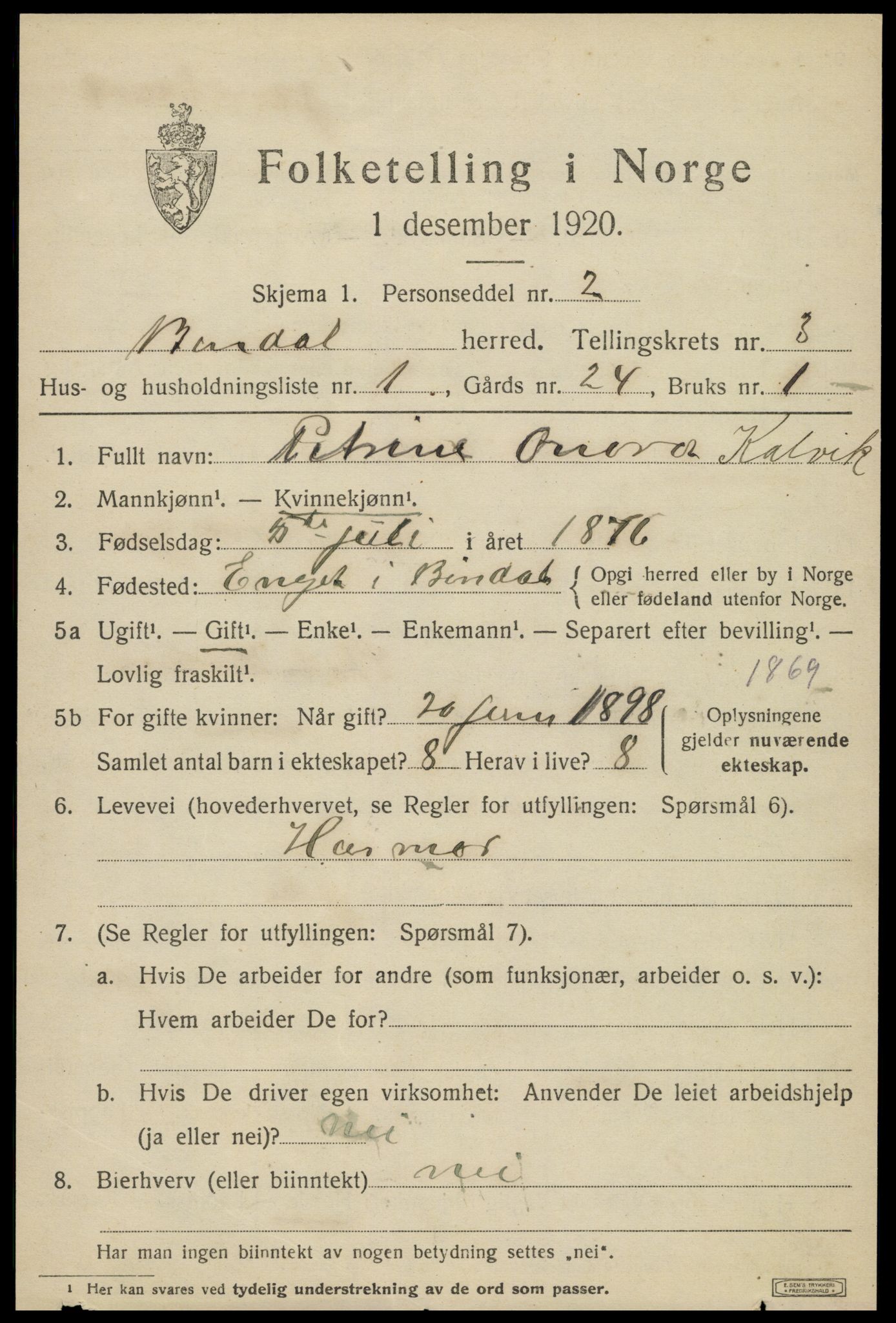 SAT, 1920 census for Bindal, 1920, p. 2731