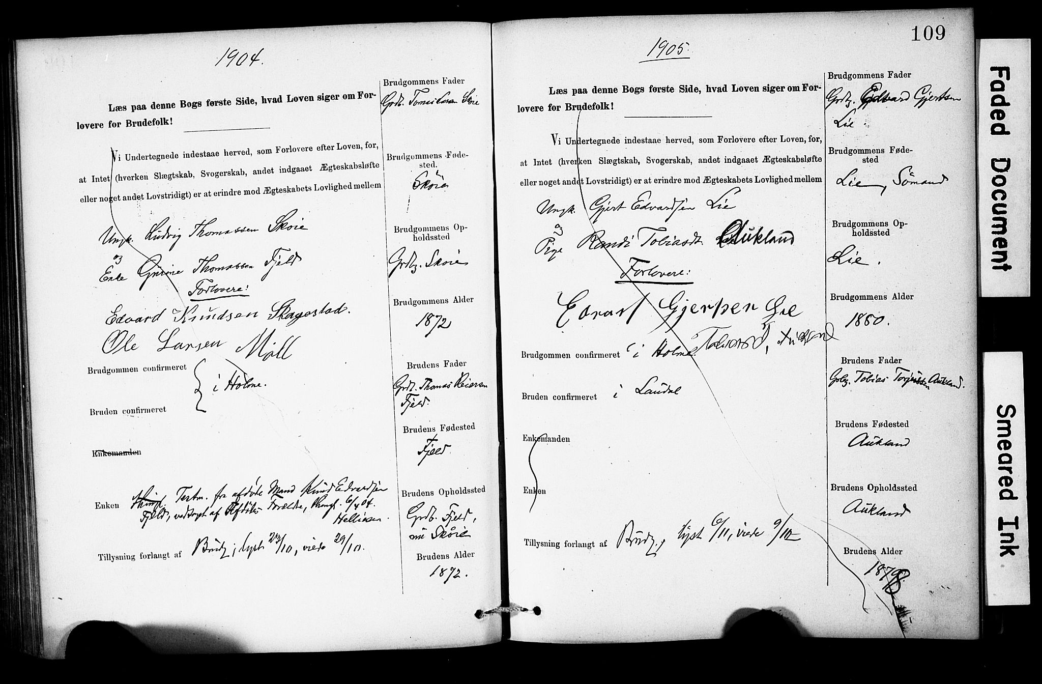 Holum sokneprestkontor, AV/SAK-1111-0022/F/Fe/L0004: Banns register no. II 5 4, 1890-1914, p. 109