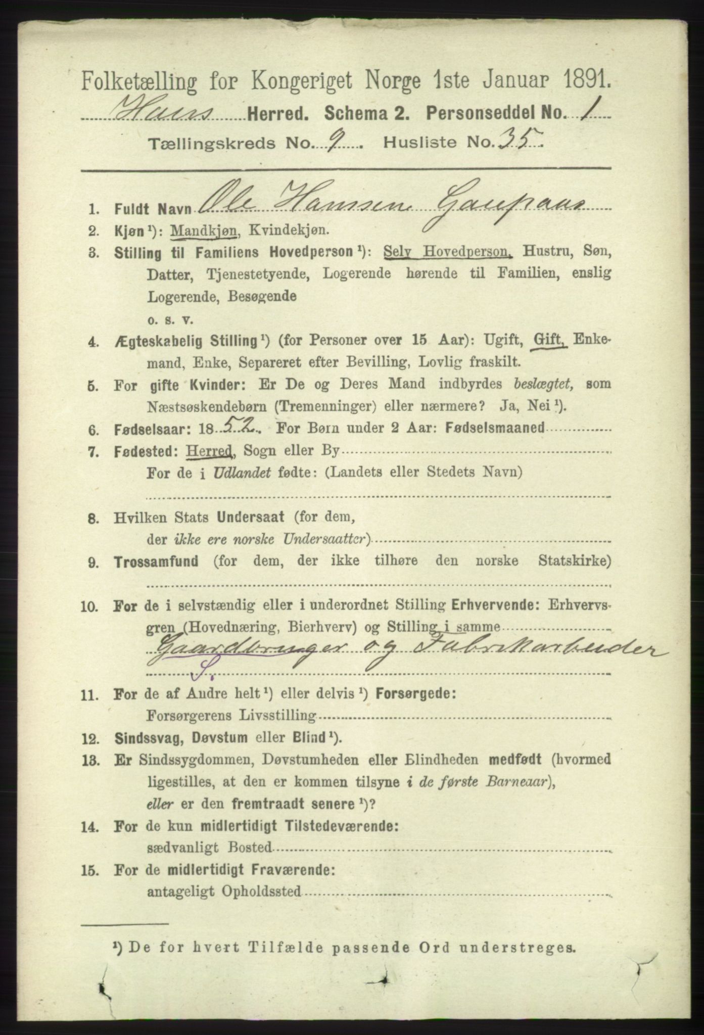 RA, 1891 census for 1250 Haus, 1891, p. 4072