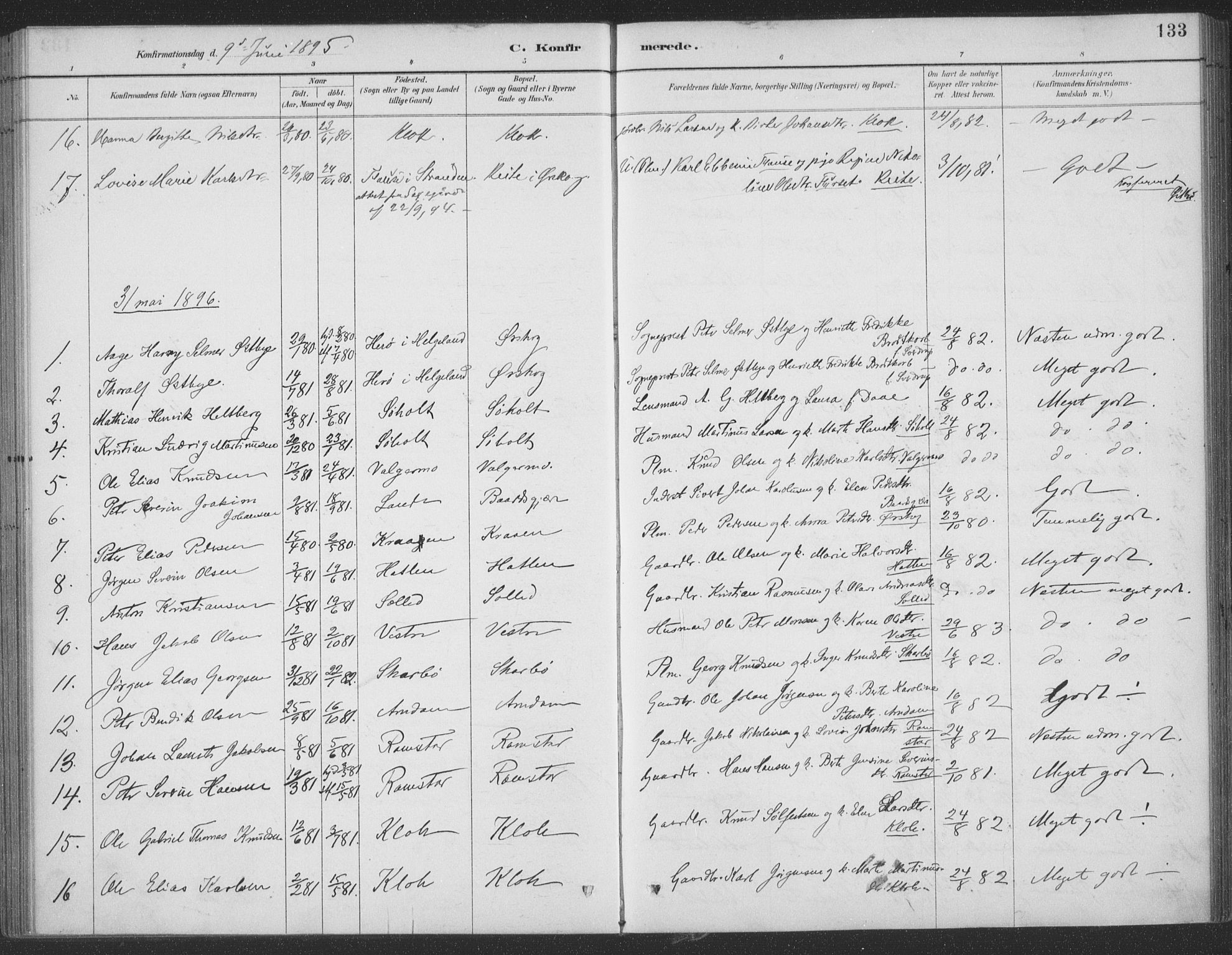 Ministerialprotokoller, klokkerbøker og fødselsregistre - Møre og Romsdal, SAT/A-1454/522/L0316: Parish register (official) no. 522A11, 1890-1911, p. 133