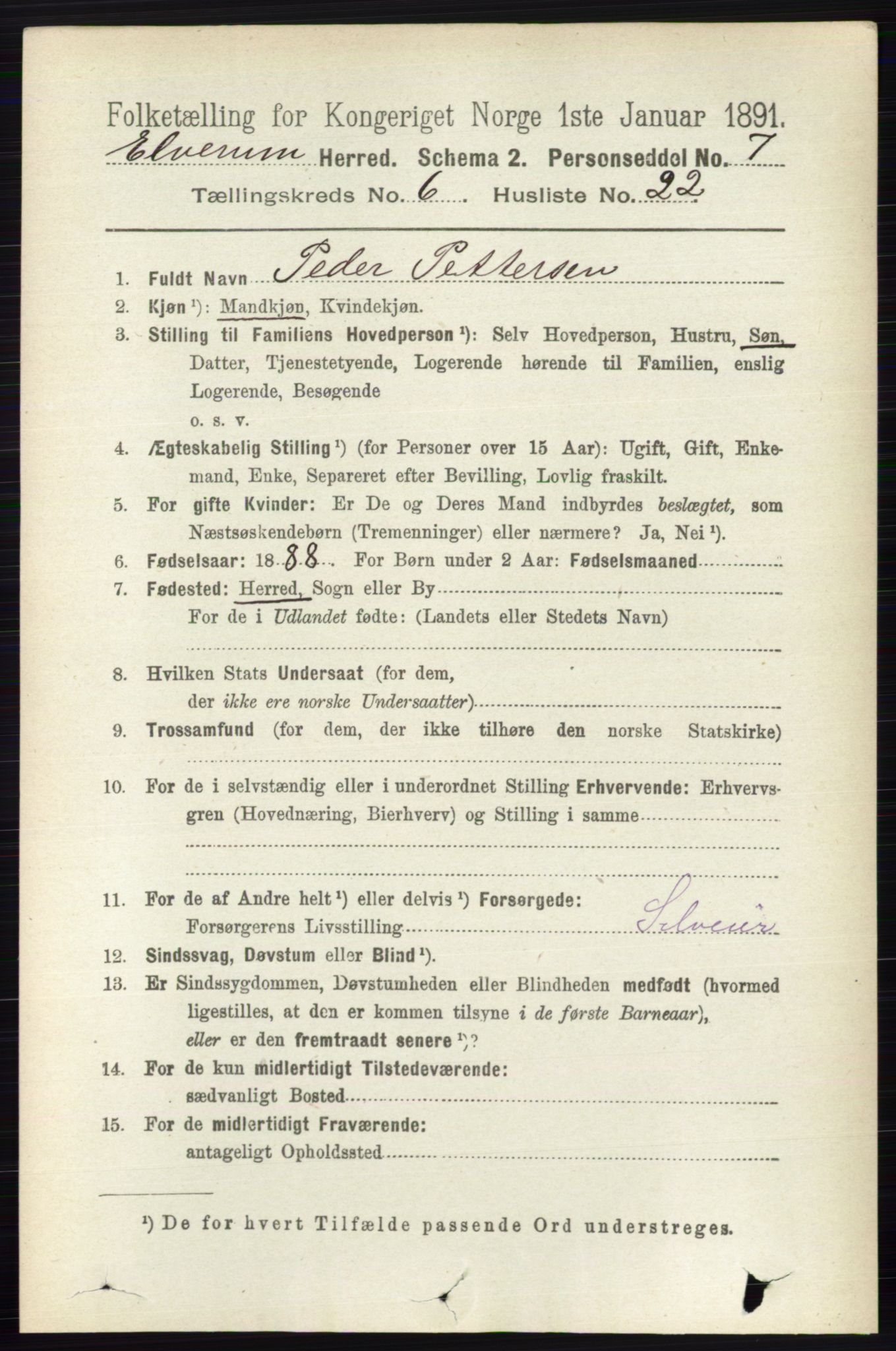 RA, 1891 census for 0427 Elverum, 1891, p. 4483