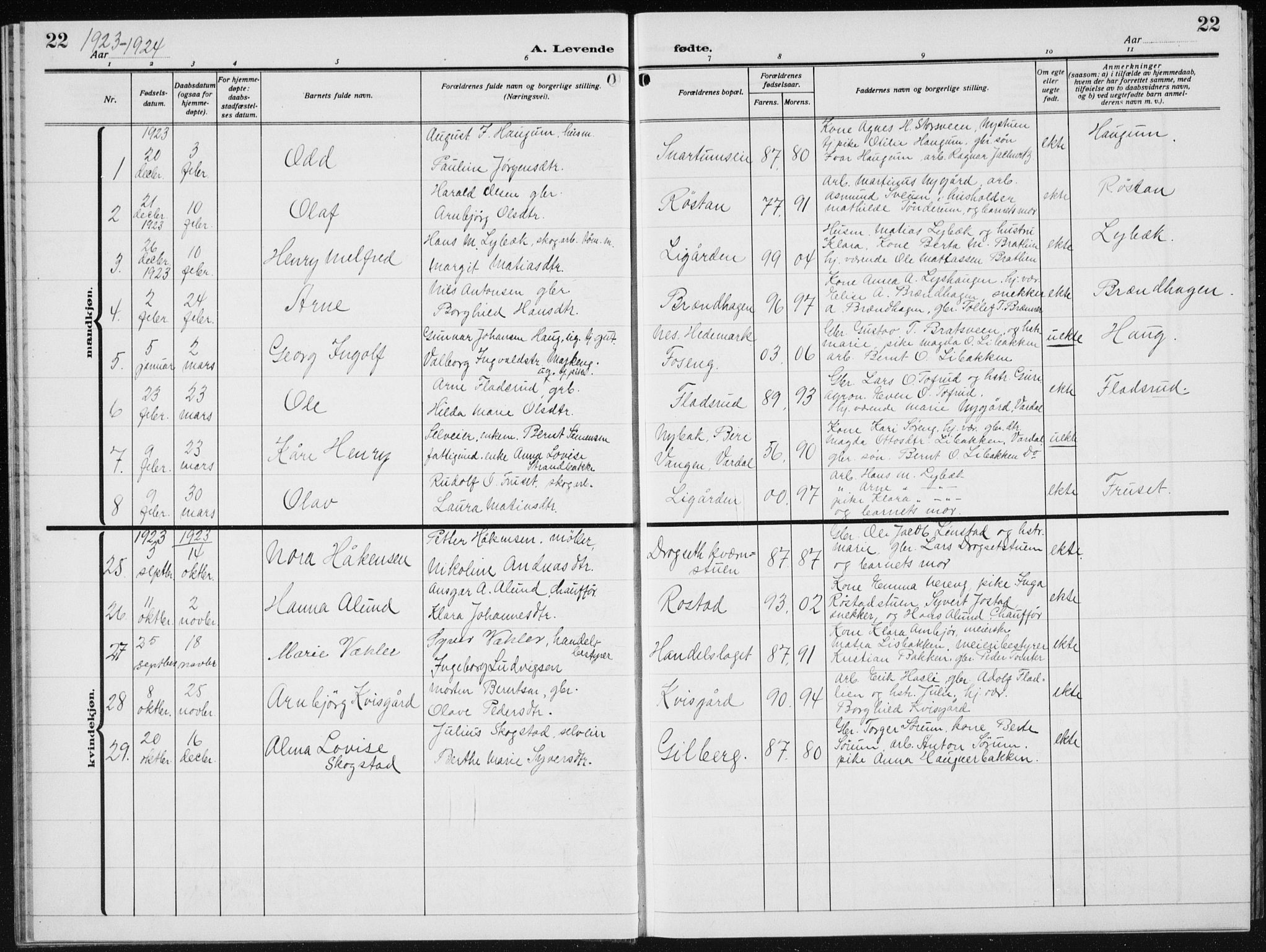 Biri prestekontor, SAH/PREST-096/H/Ha/Hab/L0007: Parish register (copy) no. 7, 1919-1941, p. 22