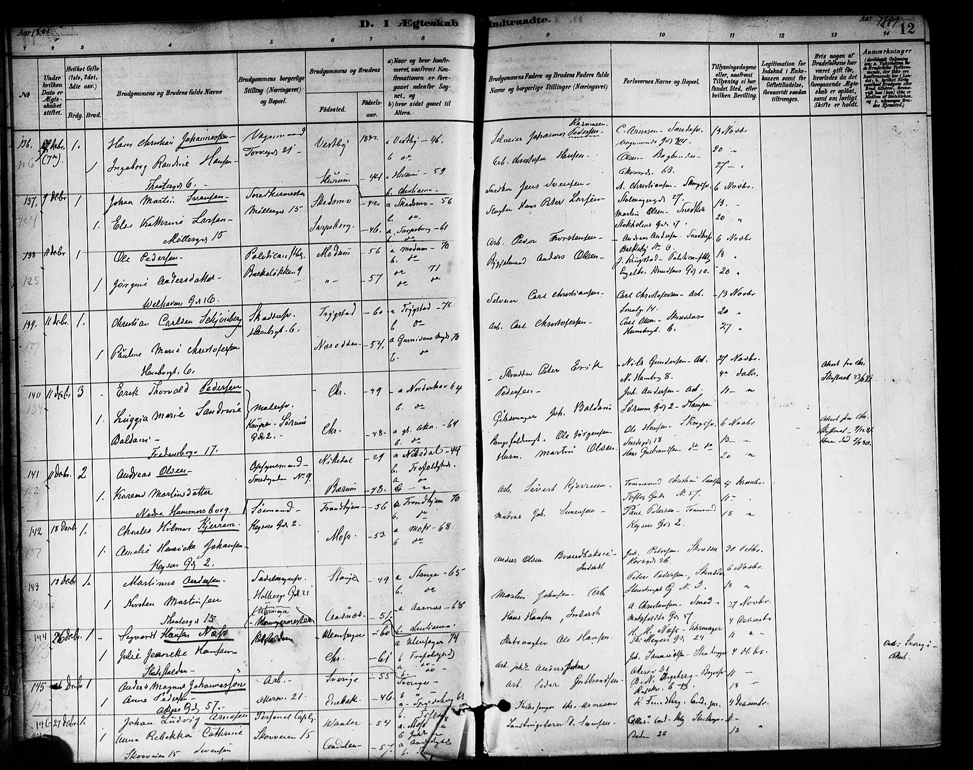 Trefoldighet prestekontor Kirkebøker, SAO/A-10882/F/Fc/L0003: Parish register (official) no. III 3, 1881-1891, p. 12