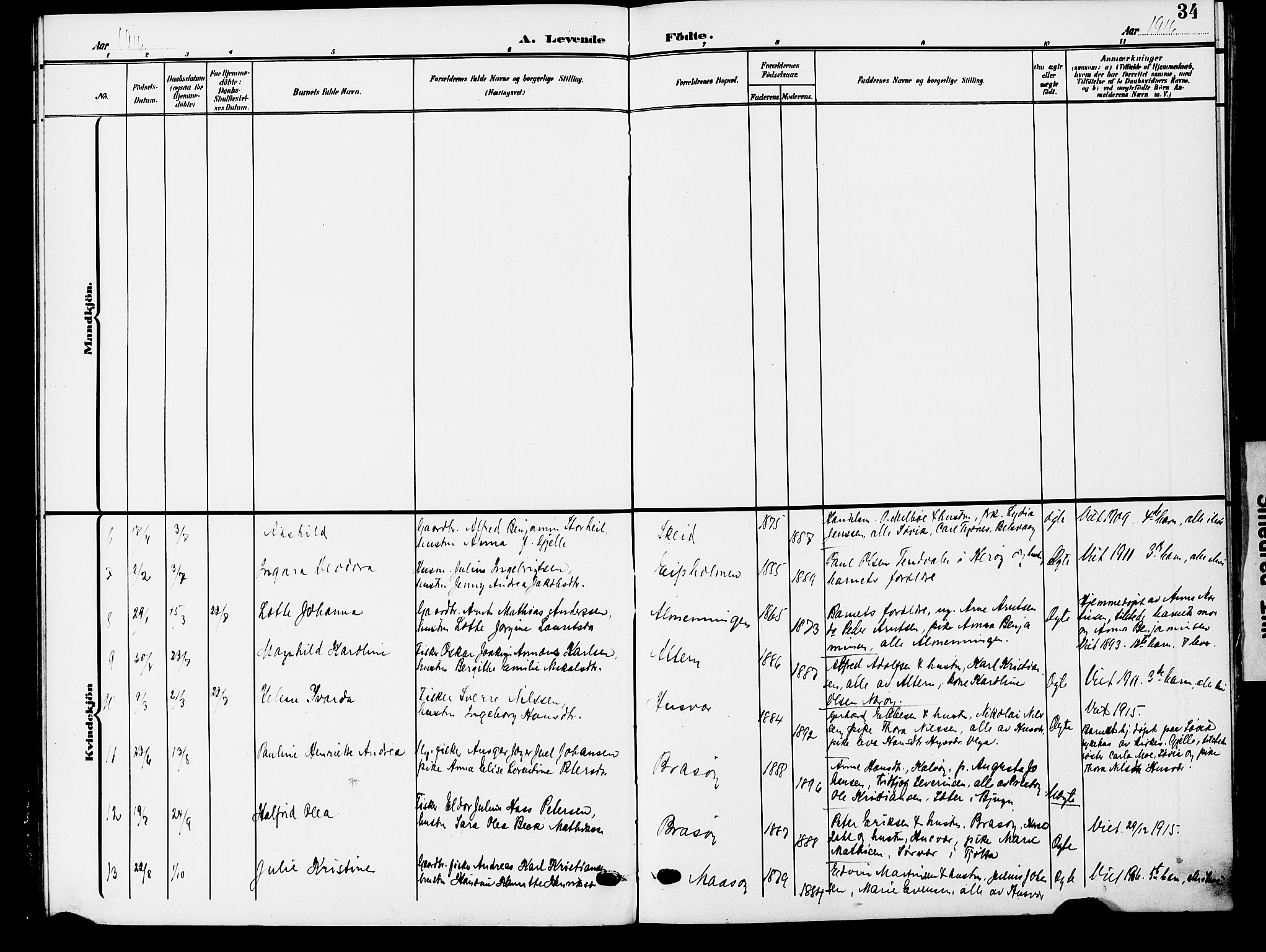 Ministerialprotokoller, klokkerbøker og fødselsregistre - Nordland, AV/SAT-A-1459/830/L0464: Parish register (copy) no. 830C06, 1906-1925, p. 34