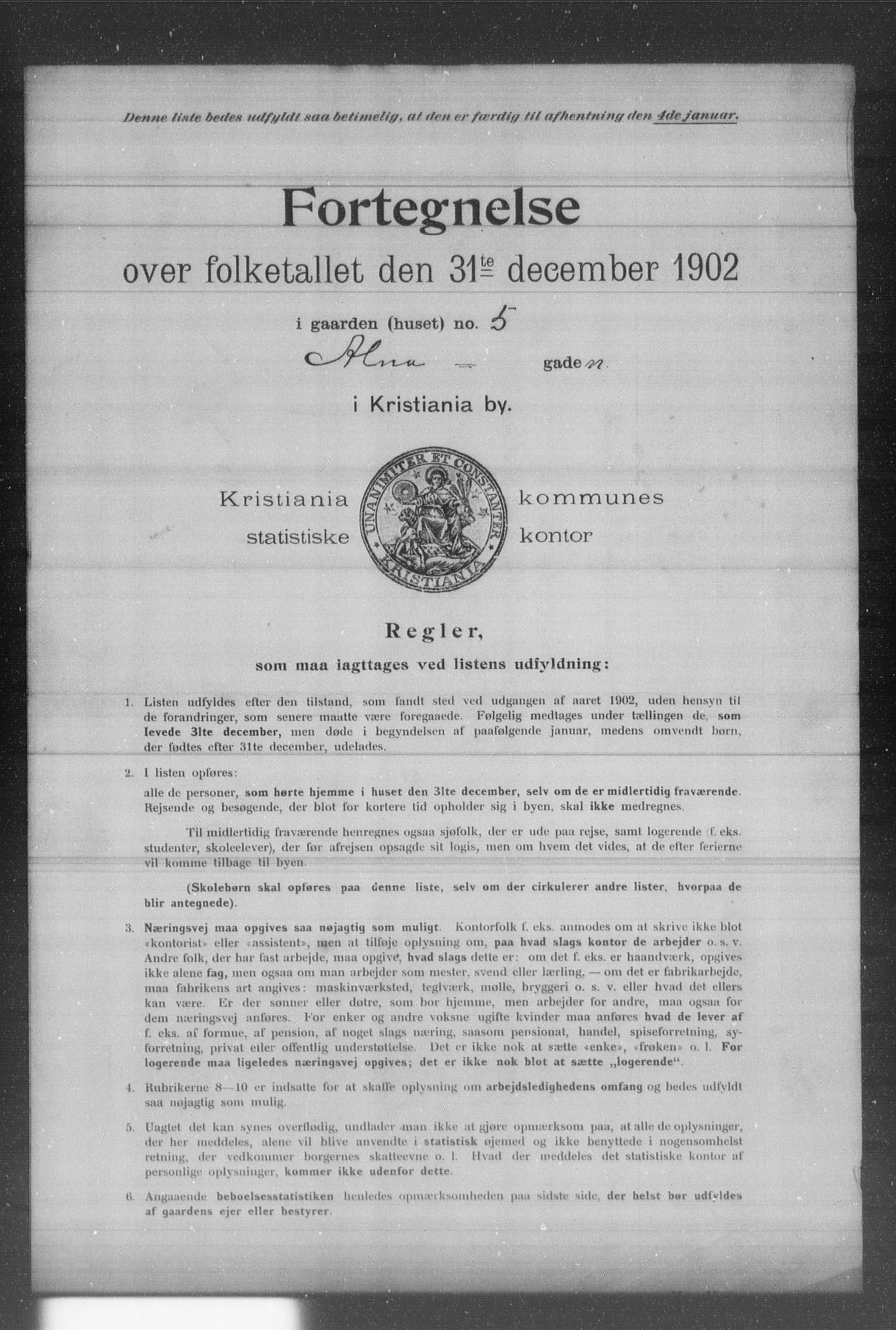 OBA, Municipal Census 1902 for Kristiania, 1902, p. 121