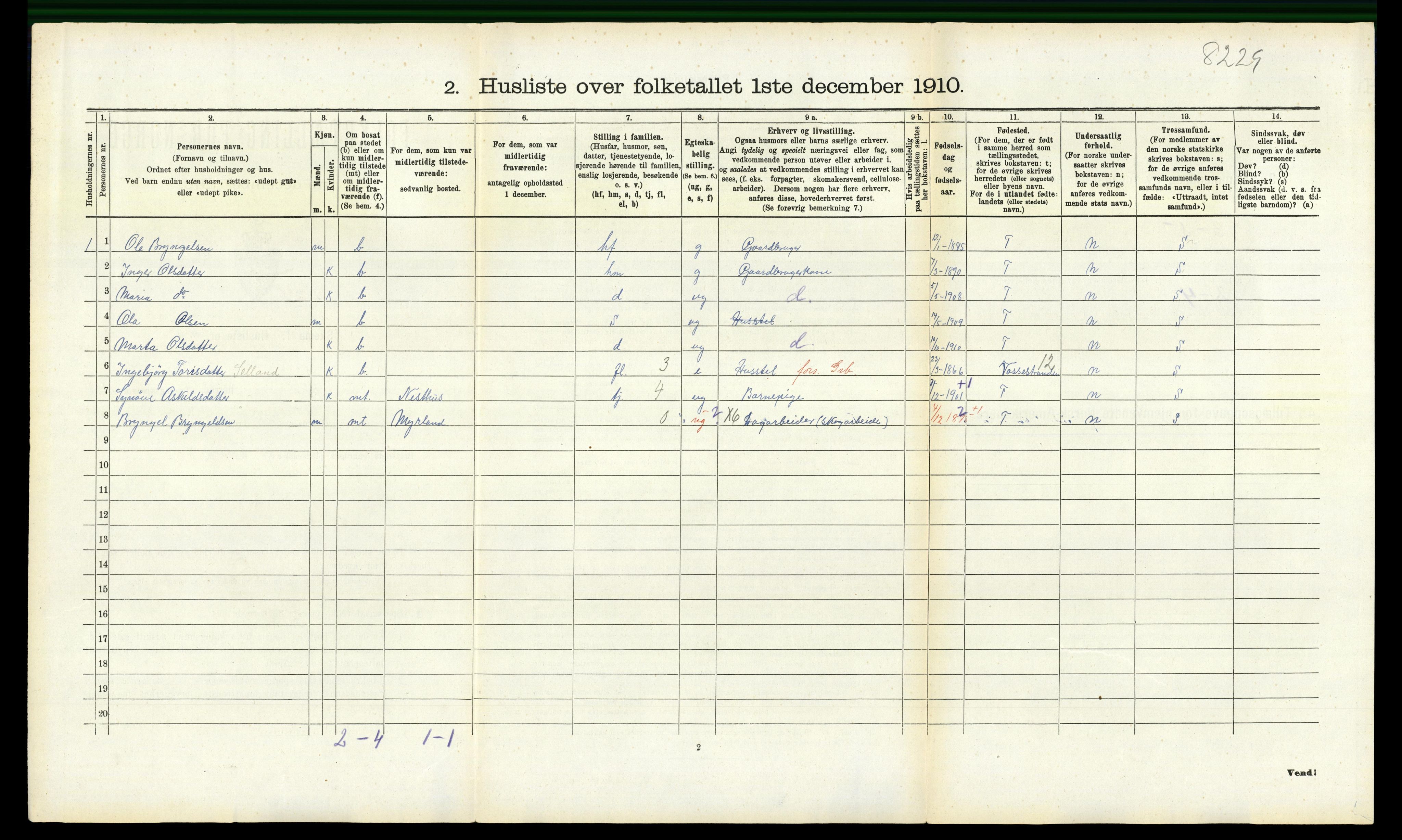 RA, 1910 census for Voss, 1910, p. 1543