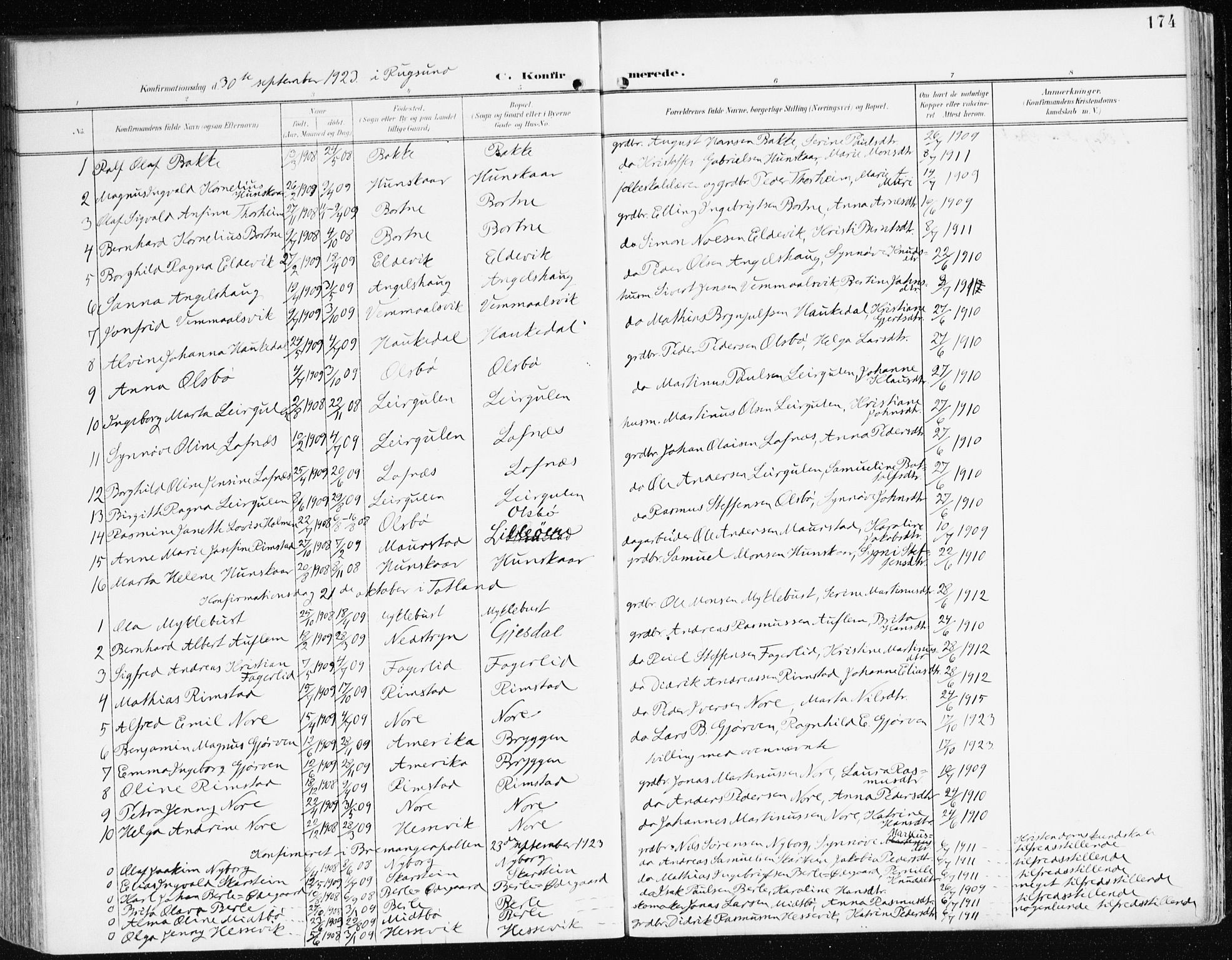 Davik sokneprestembete, AV/SAB-A-79701/H/Haa/Haad/L0002: Parish register (official) no. D 2, 1901-1930, p. 174